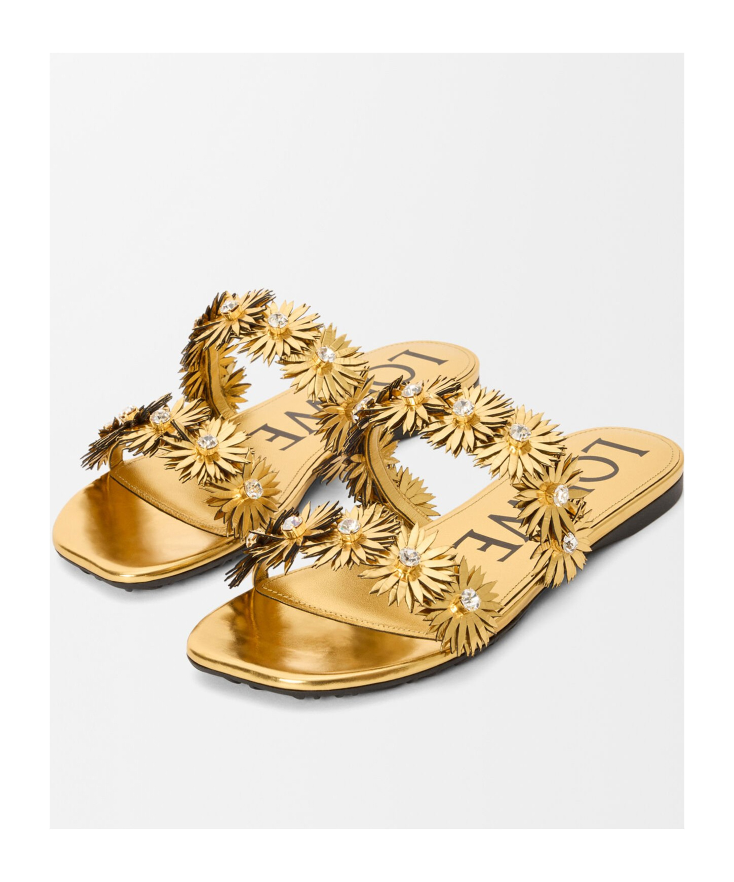 Loewe Petal Flower Sandal In Calfskin And Crystals In Multi