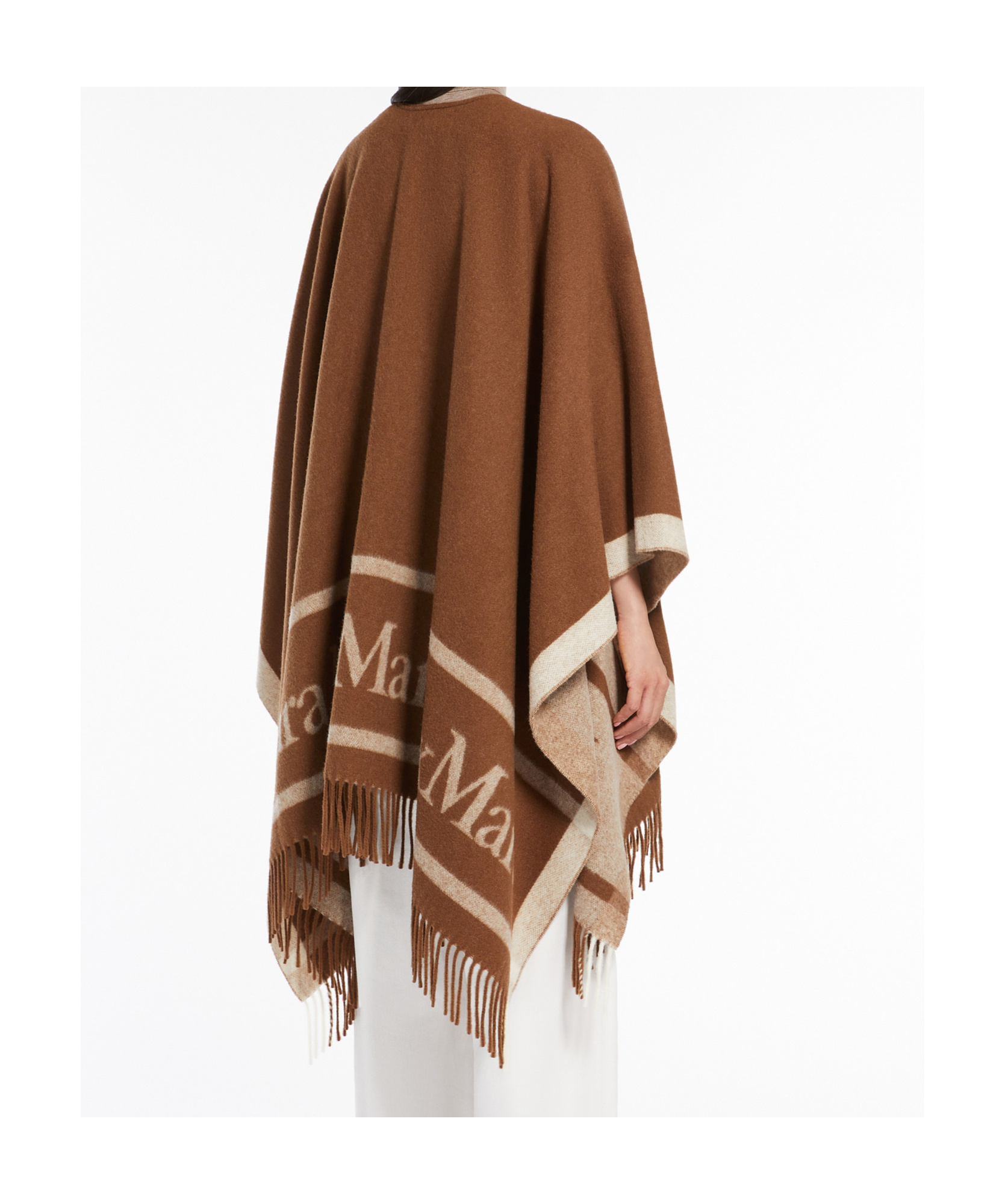 Max Mara Hilde Fringe Wool Cape In Brown