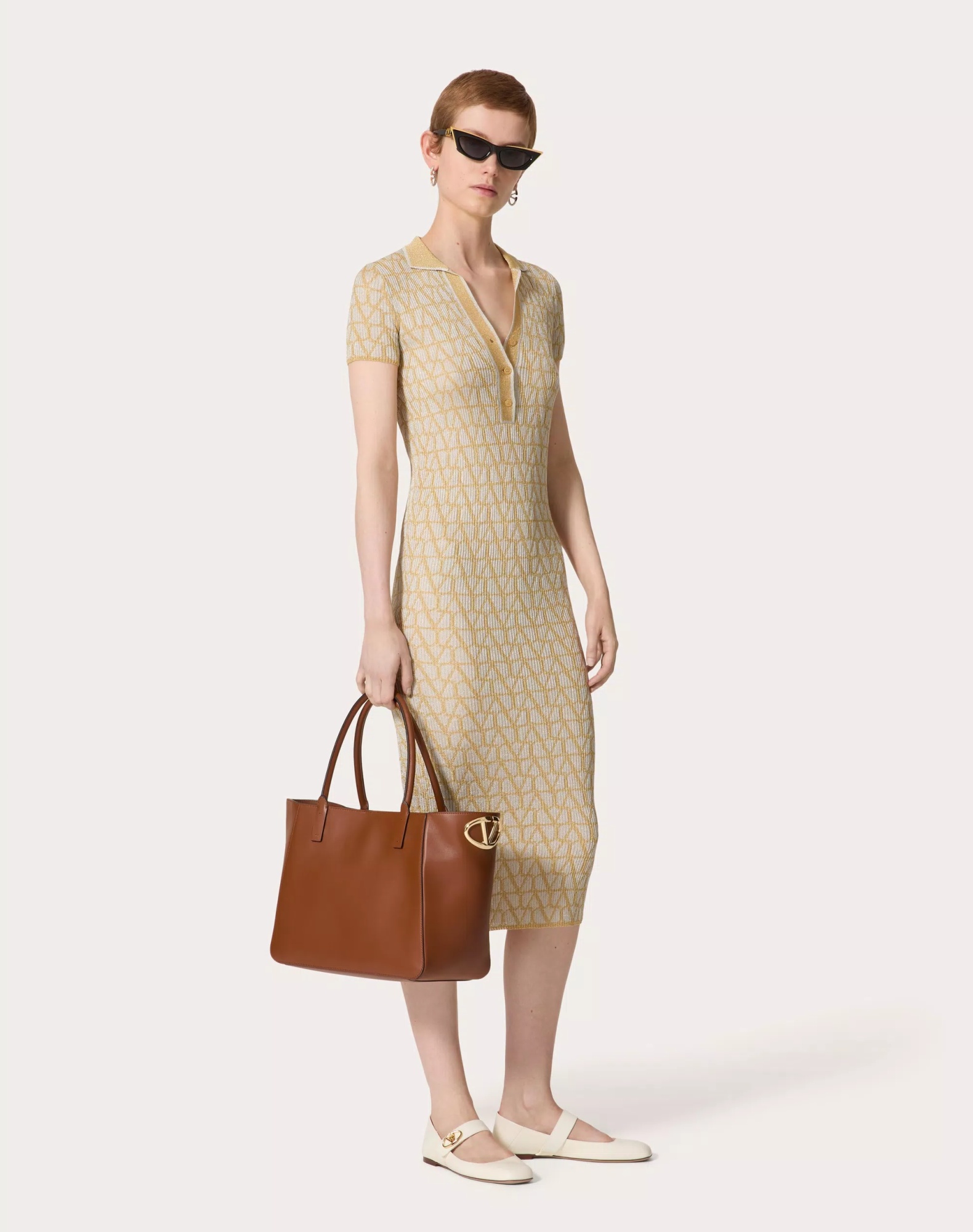 Valentino Vlogo Side Shopping Tote Bag In Nappa Calfskin Leather In Brown
