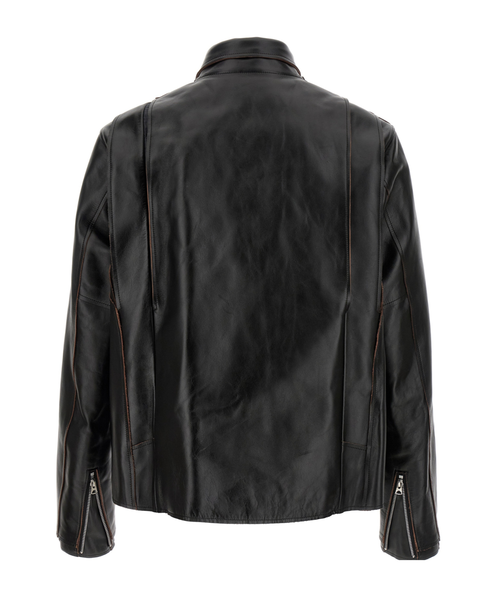 Sacai Snap-fastening Leather Jacket In Black