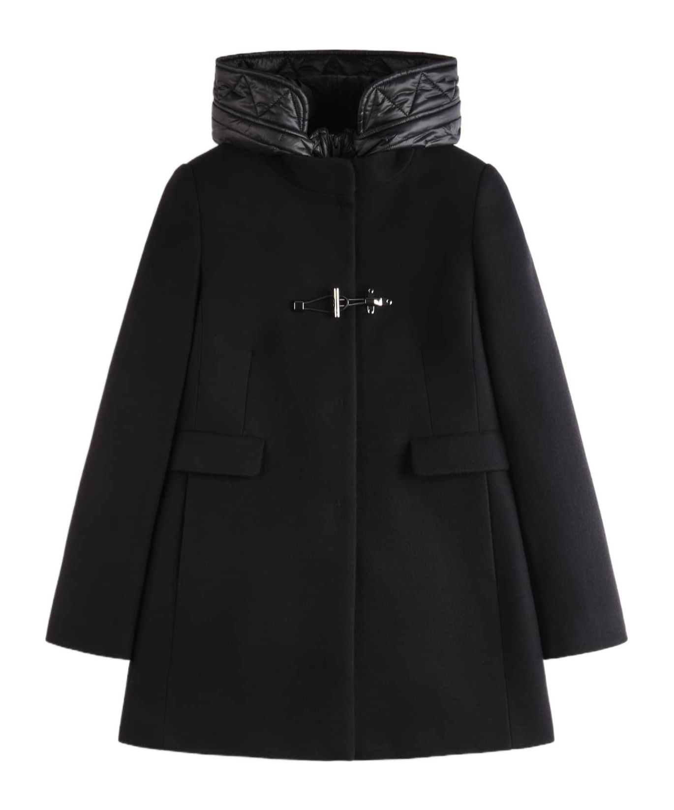 Fay Toggle Coat In Black Wool Blend Fabric In Black