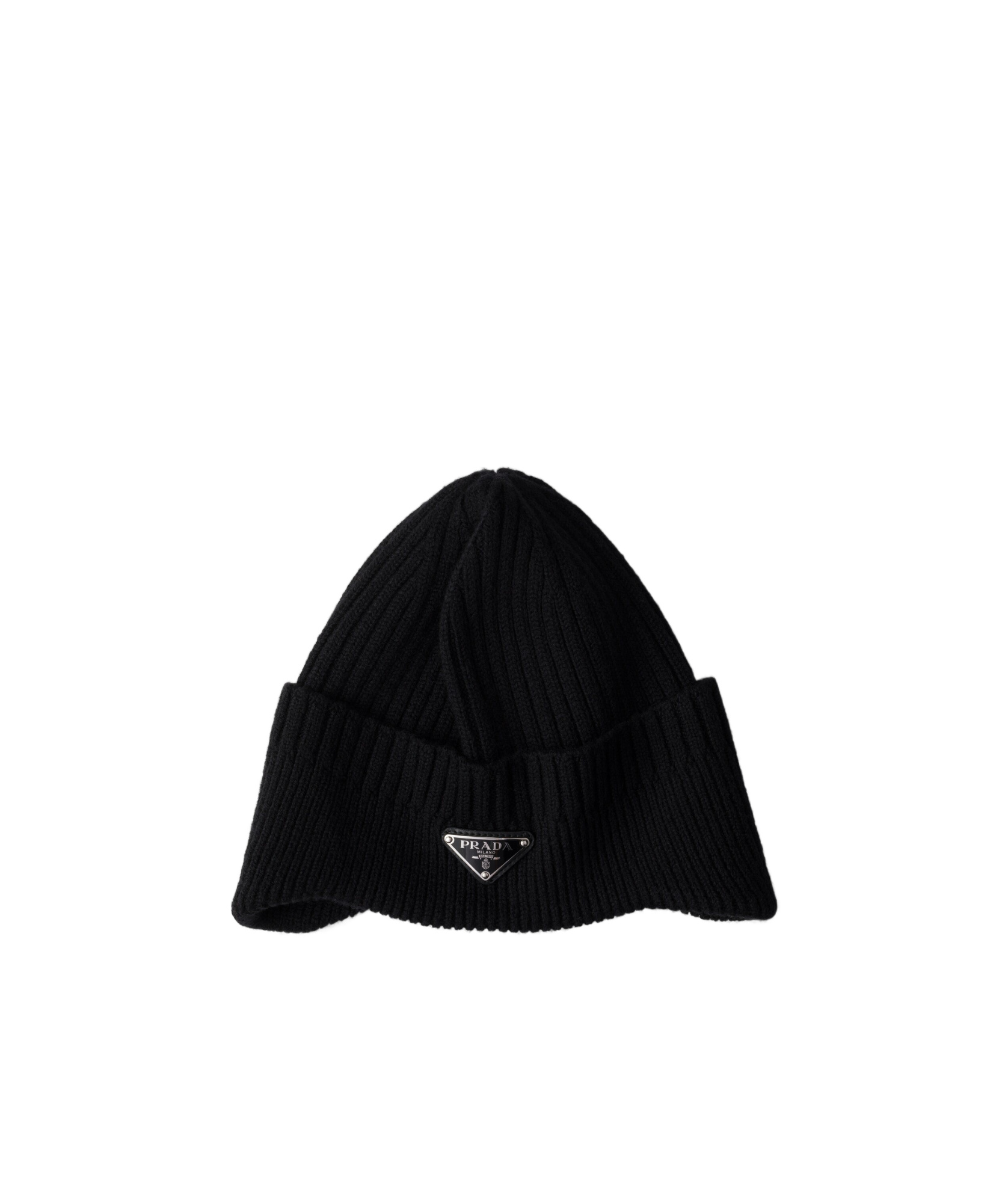 Prada Enamel-logo Wool Beanie In Black