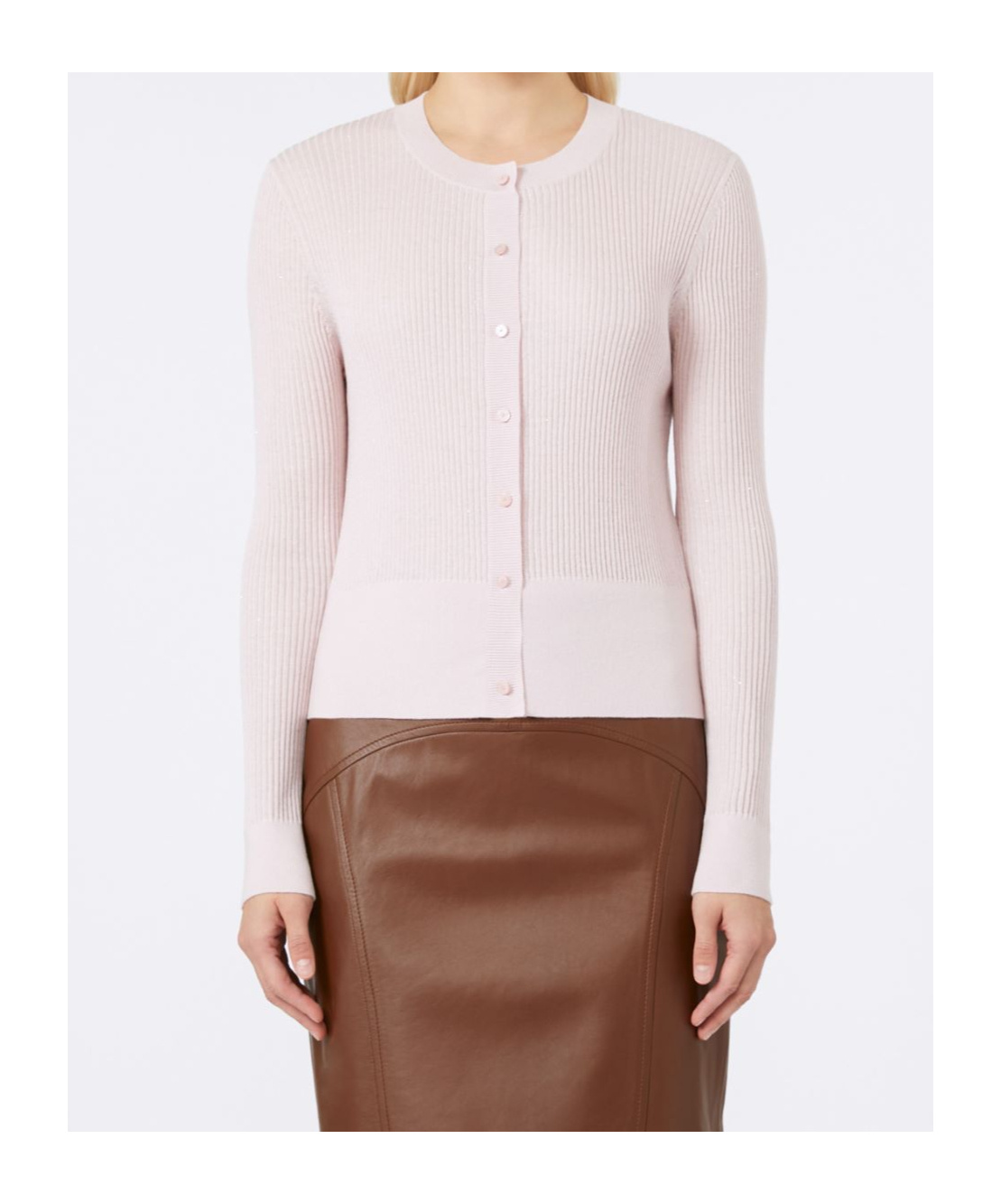 Max Mara Wool And Silk Crew-neck Cardigan In Pink