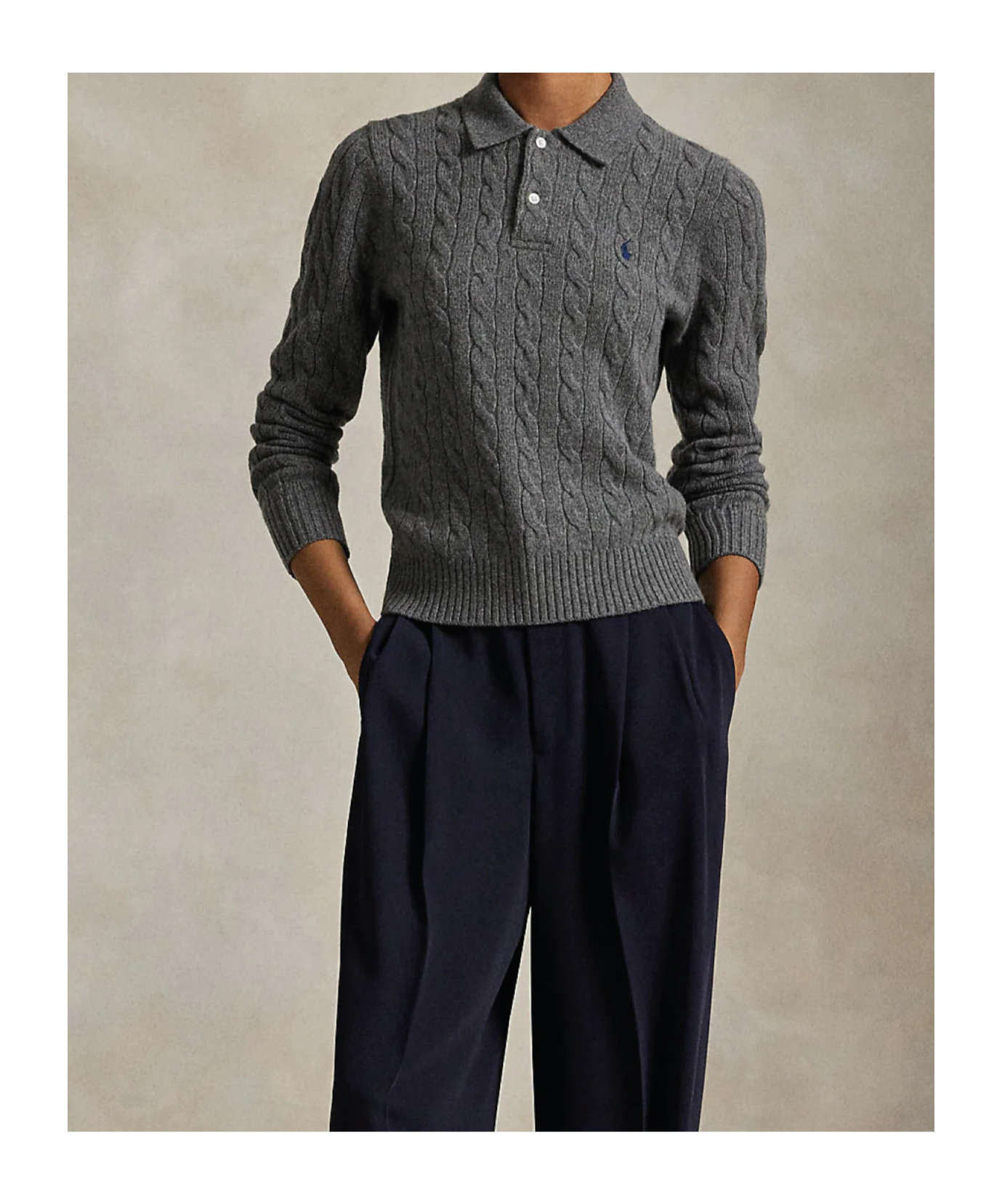 Polo Ralph Lauren Cable-knit Polo Shirt In Gray