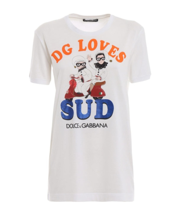 Dolce & Gabbana Elegant White Crew Neck Tee With Colorful Print In White