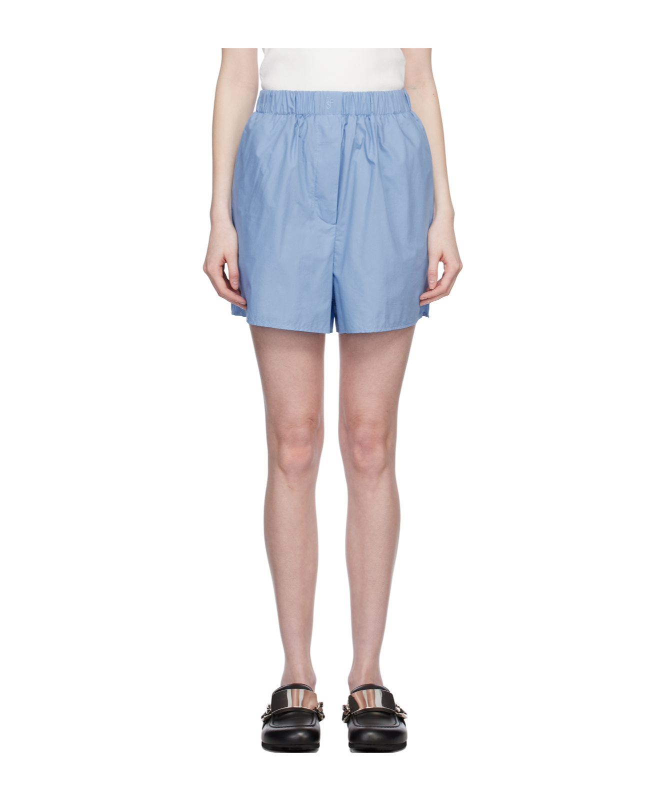 THE FRANKIE SHOP LUI ORGANIC COTTON BOXER SHORT - BLUE