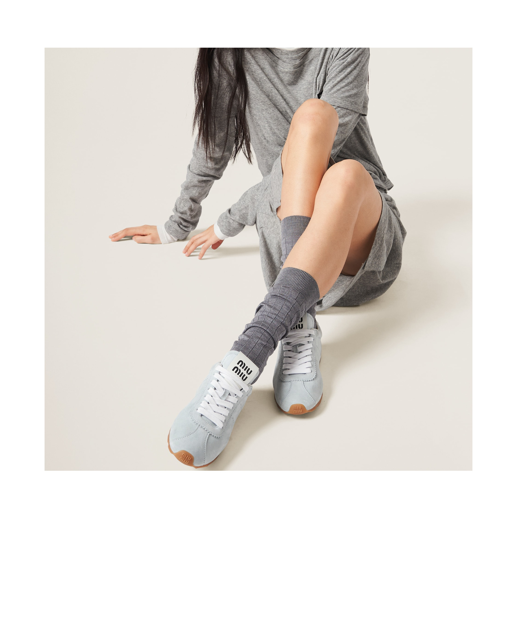 Miu Miu Suede Low-cut Casual Shoes In Gray