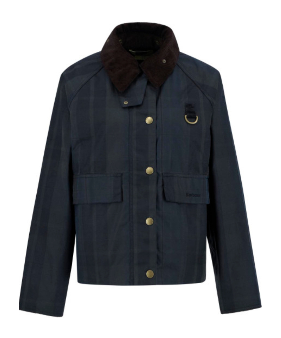 Barbour Dundee Tartan Spey Waxed Jacket In Black