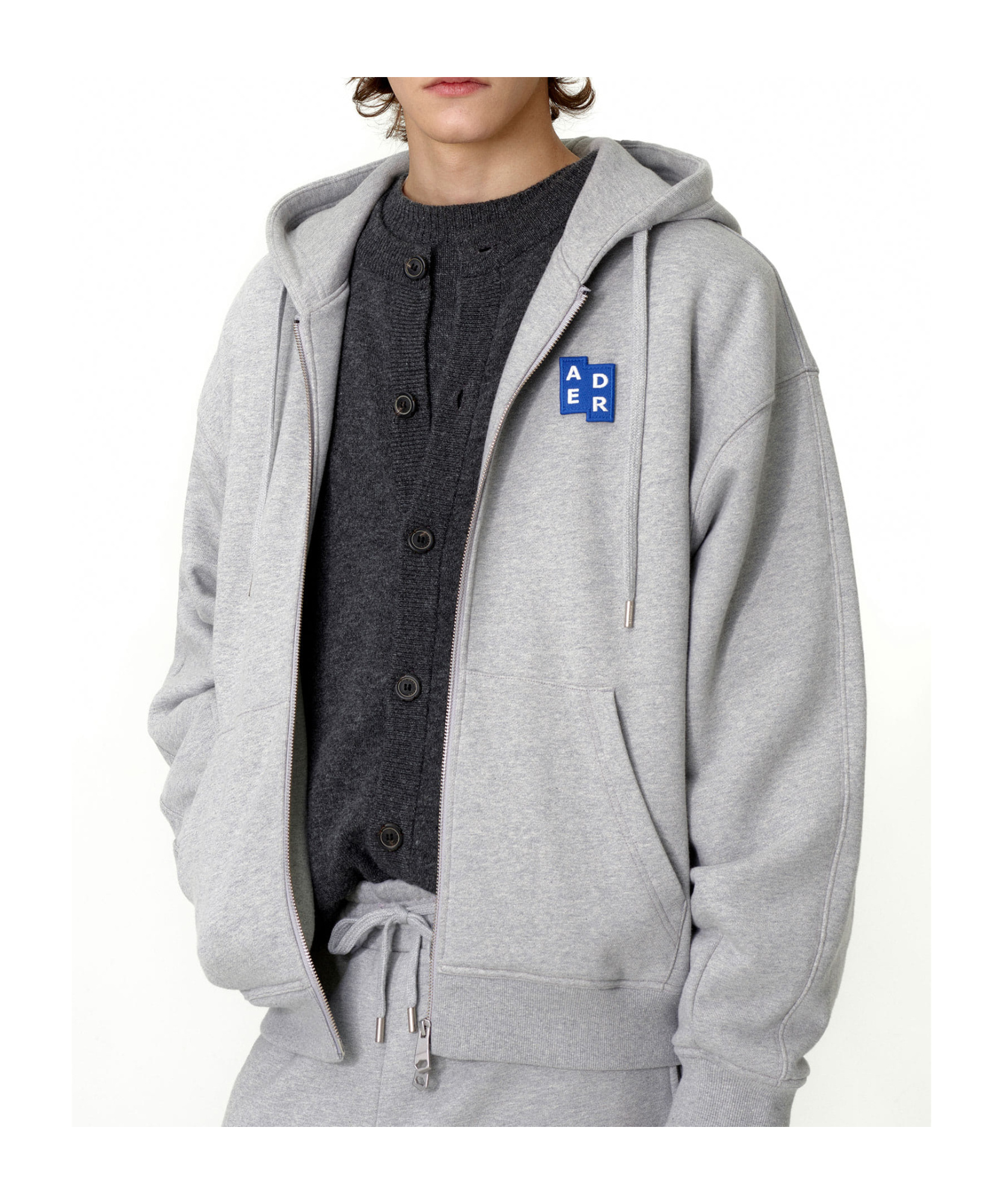 Shop Ader Error Trs Tag Hooded Zipper Sweatshirt In Gray
