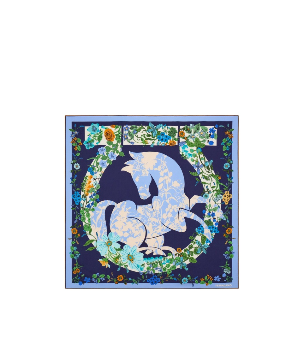 Ferragamo Printed Silk Scarf In Blue
