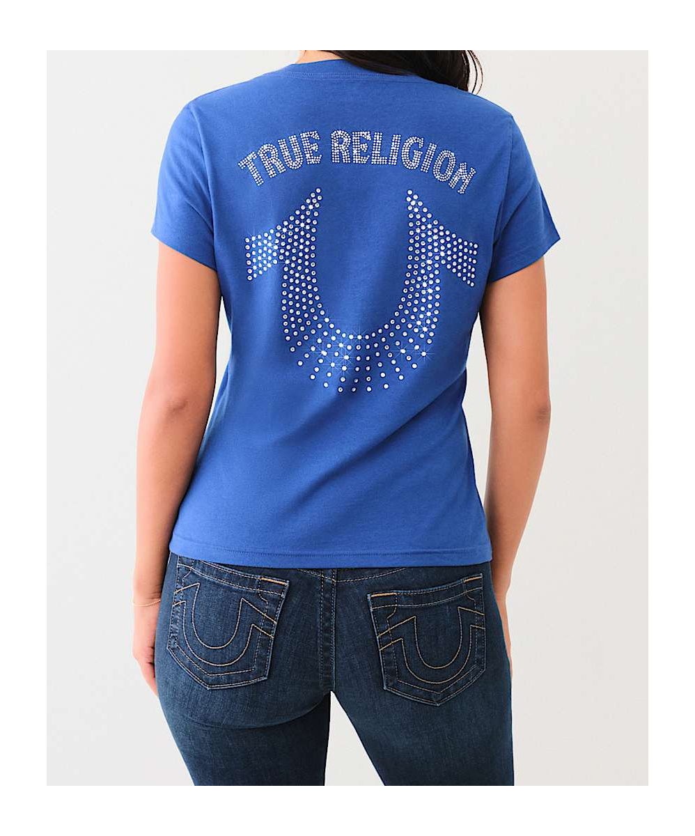 TRUE RELIGION CRYSTAL HORSESHOE V NECK TEE