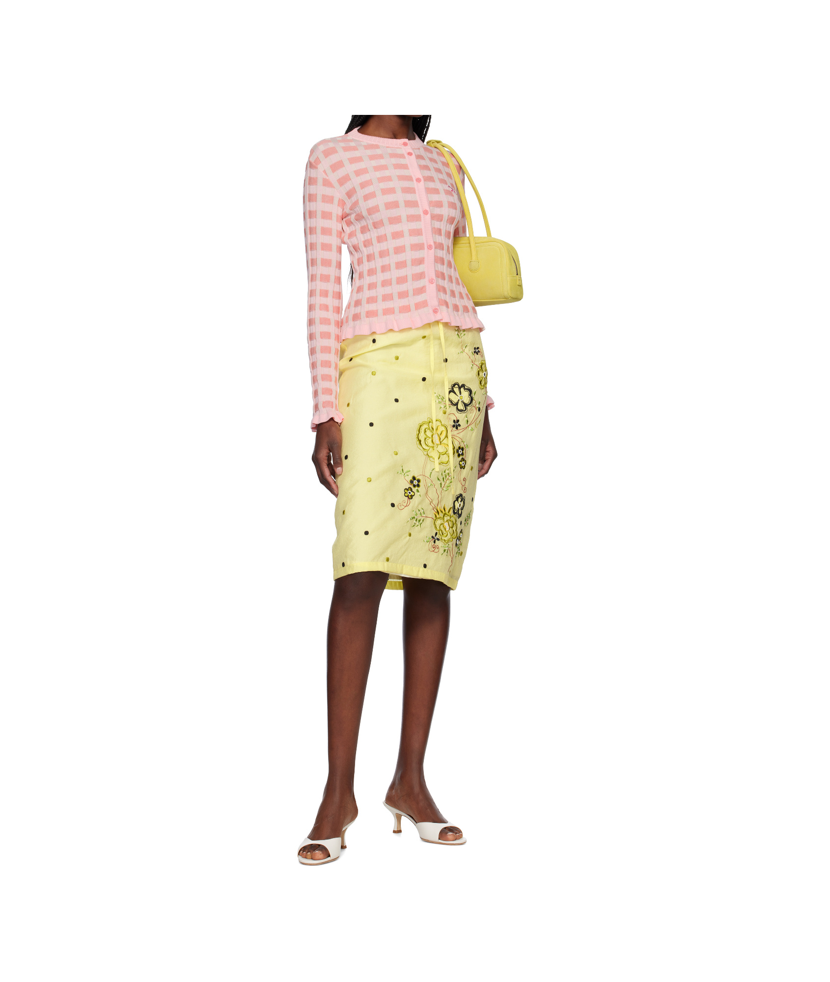 Shop Maison Kitsuné Checked Ribbed Cardigan In Pink