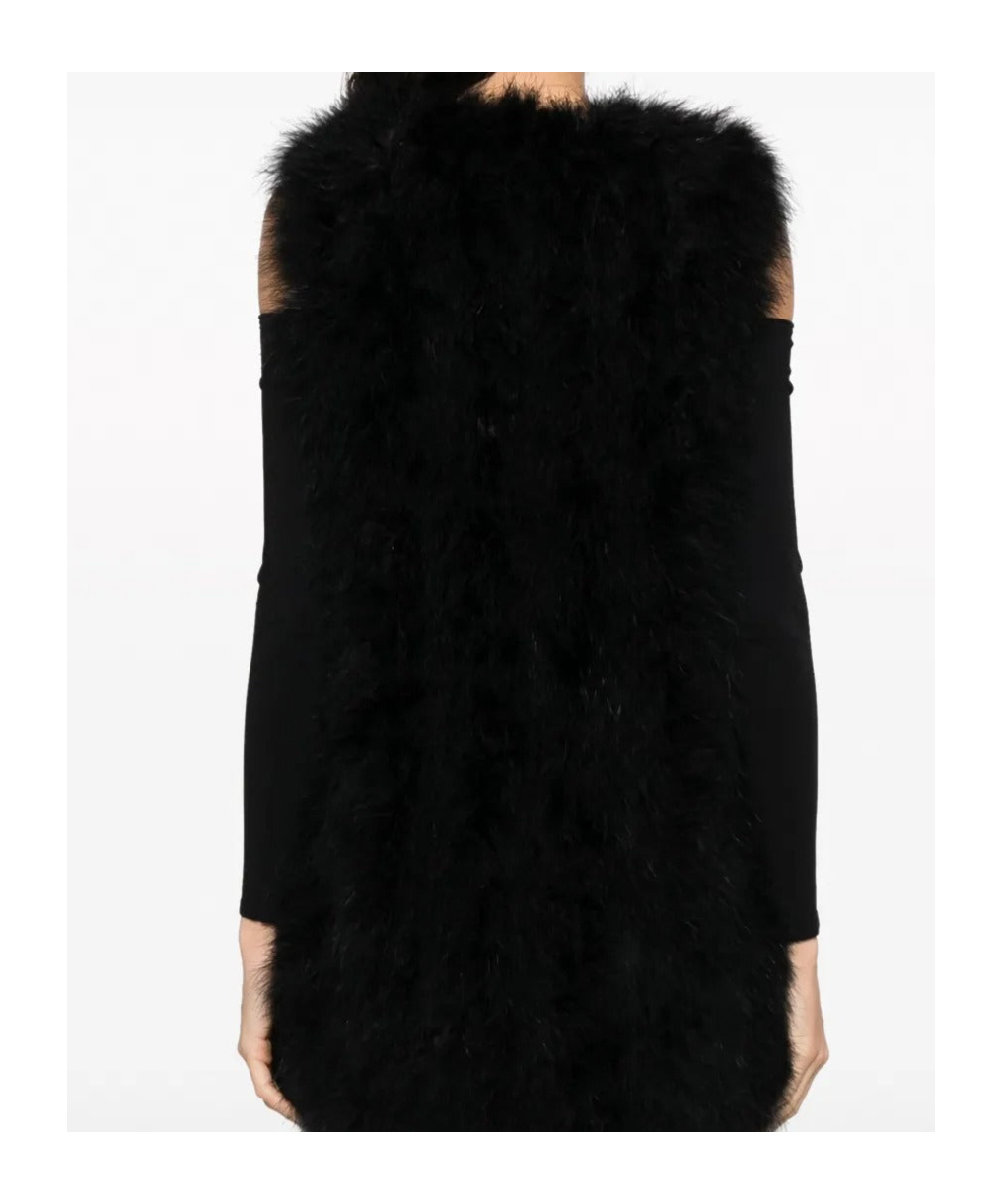 Yves Salomon Sleeveless Feather Silk Coat In Black