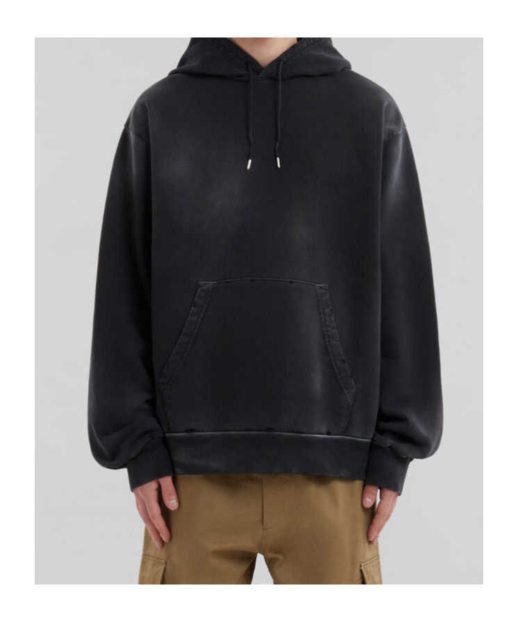 Marni Bleached-effect Cotton Hoodie In Black