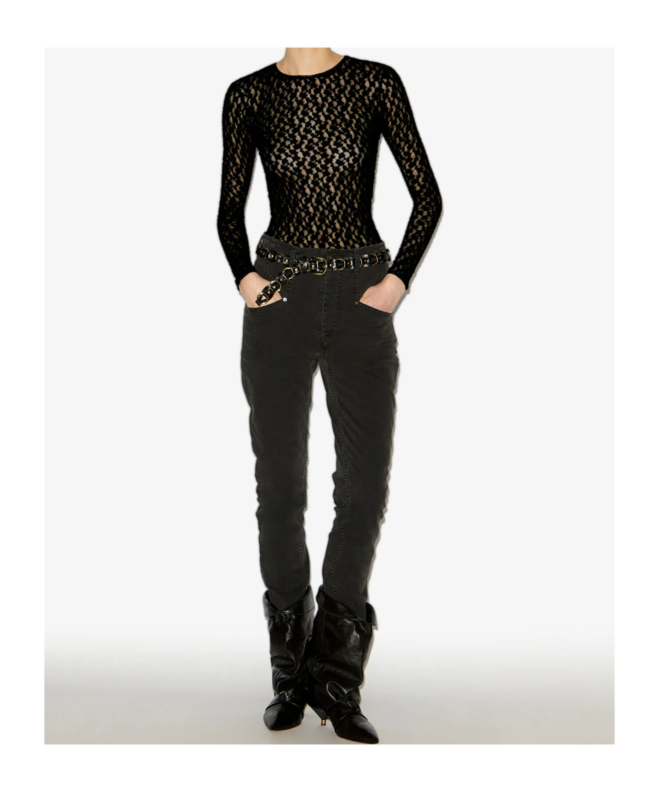 Isabel Marant Gaelle Long-sleeve Lace Top In Black