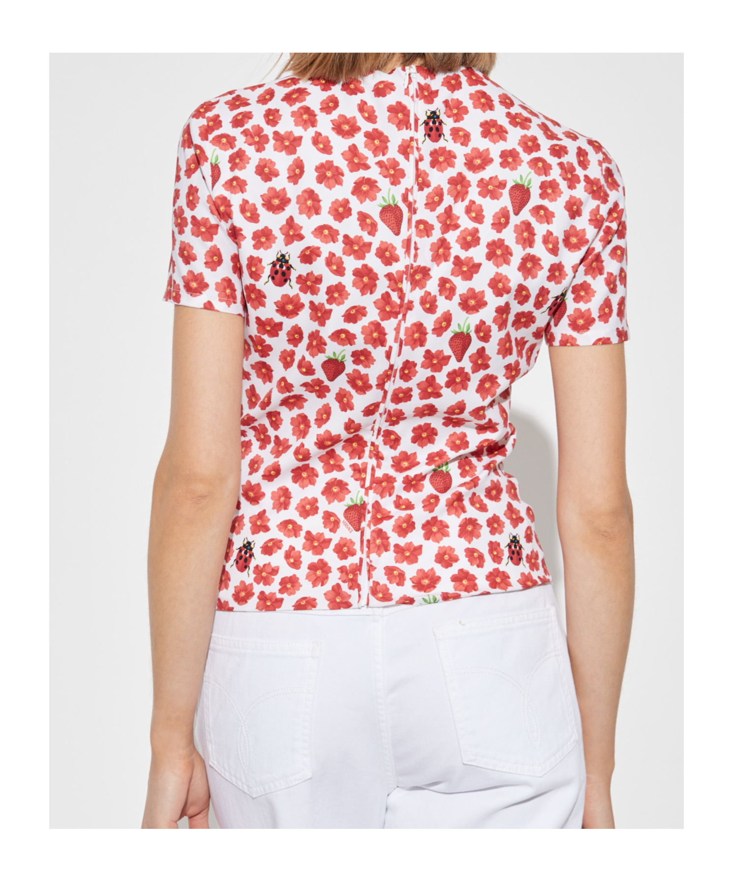 Versace Strawberry Garden Gathered Top In White