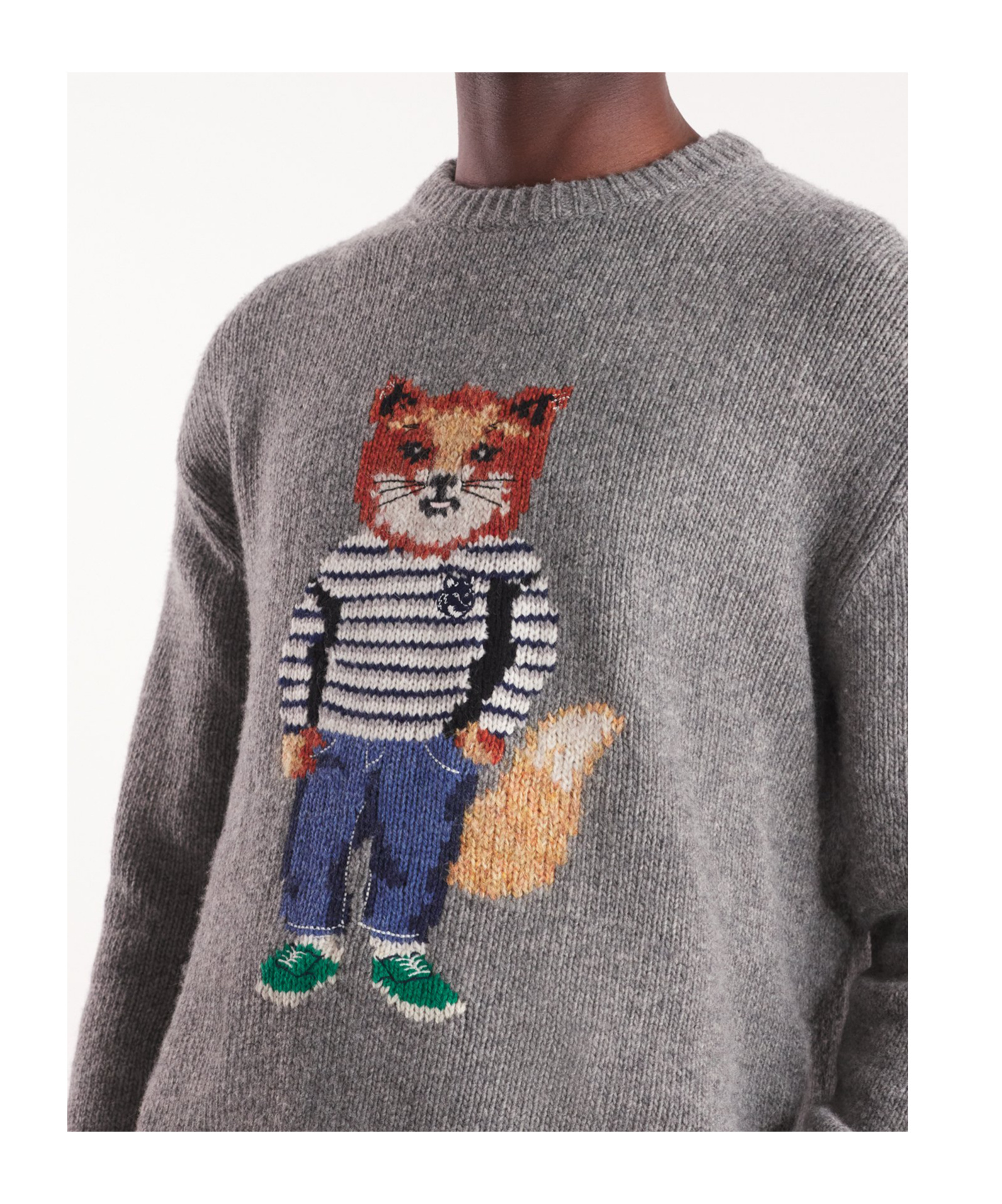 Shop Maison Kitsuné Dressed Fox-intarsia Crewneck Jumper In Gray