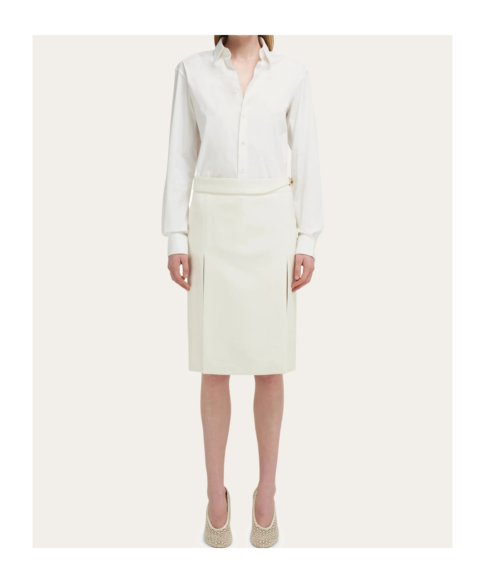Ferragamo High Slit Pencil Skirt In Neutral