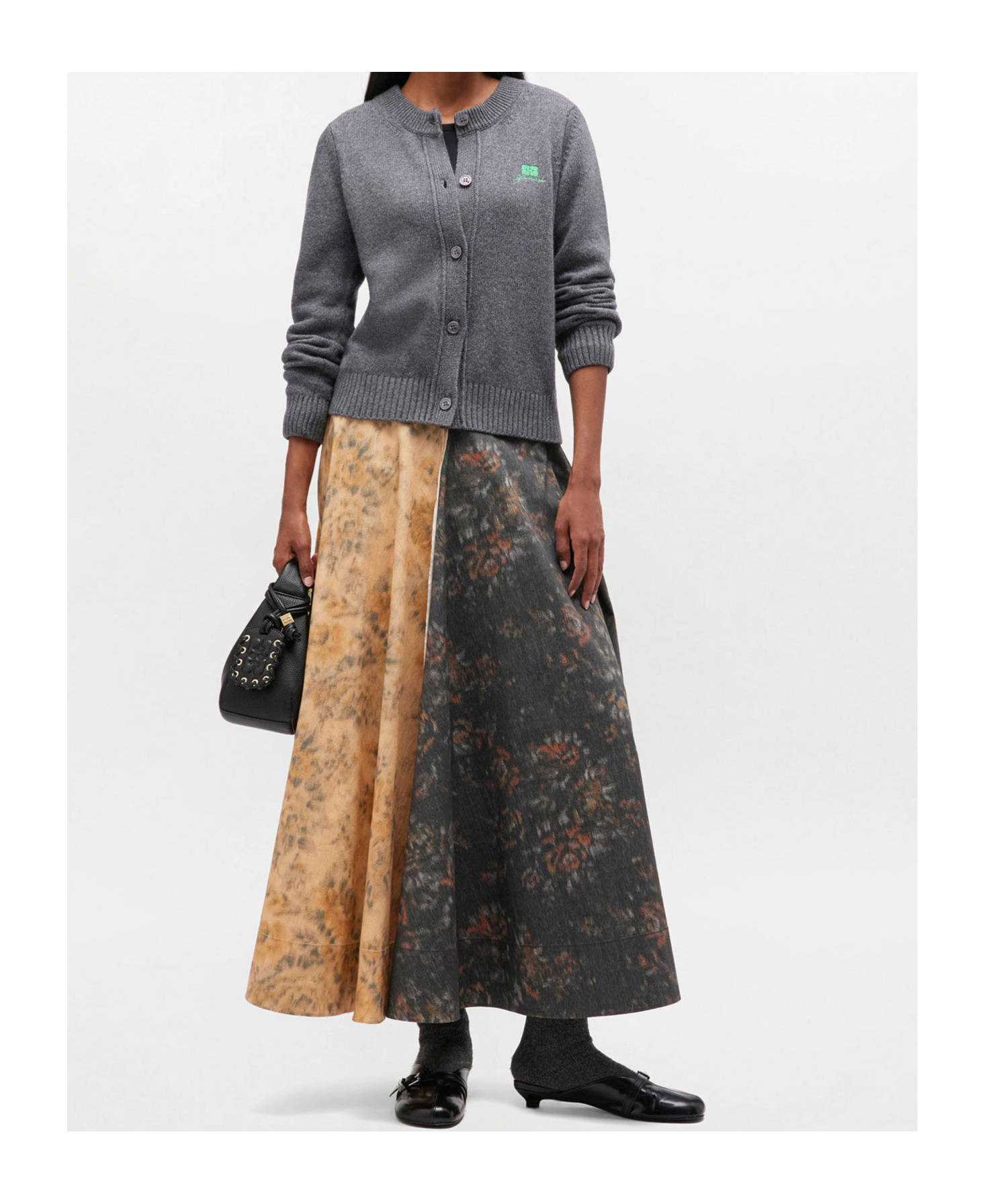 Ganni Grey Wool Mix Cardigan In Gray