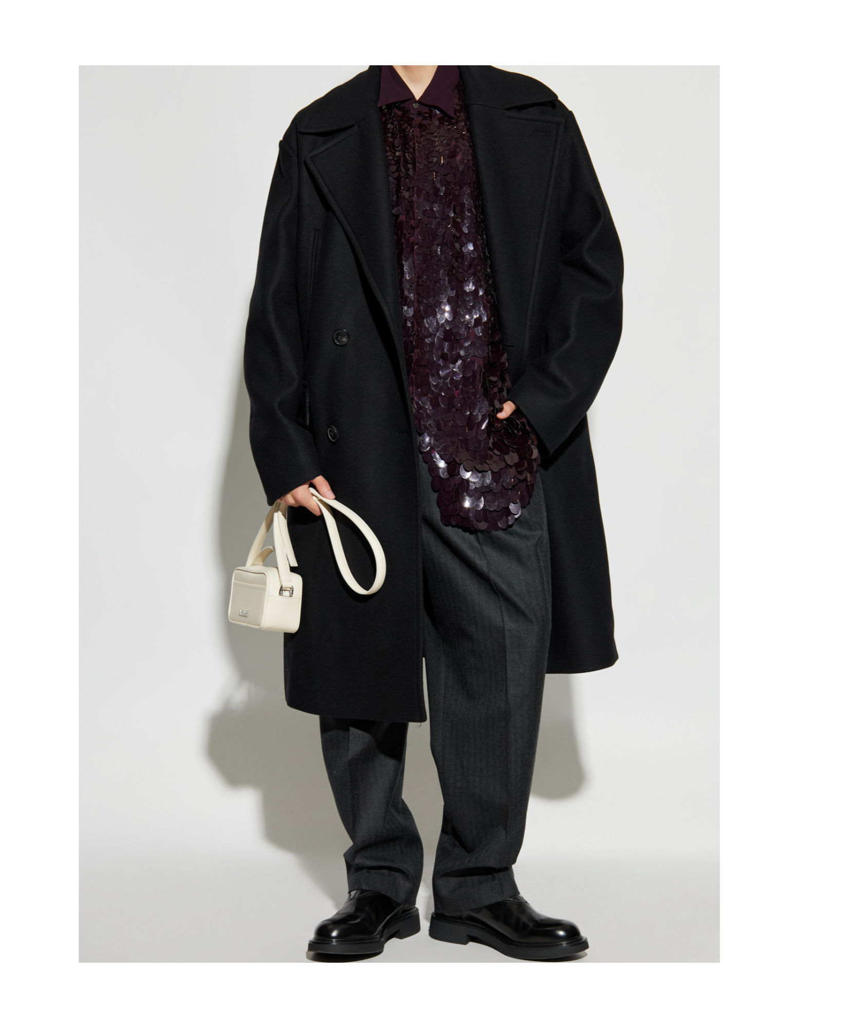 Dries Van Noten Racos 2216 M.w. Wool Double Breasted Coat In Black