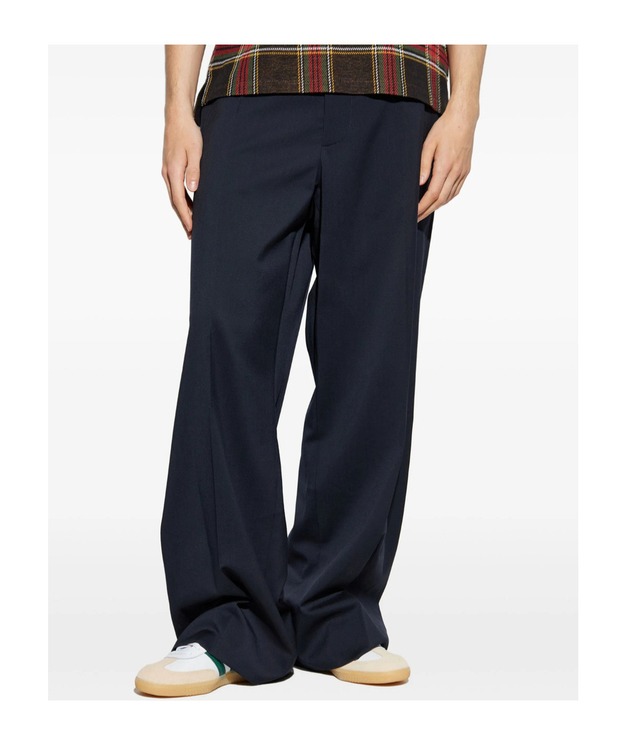 Vivienne Westwood Navy Wide-leg Trousers With Tailored Waistband And Button Detail In Black