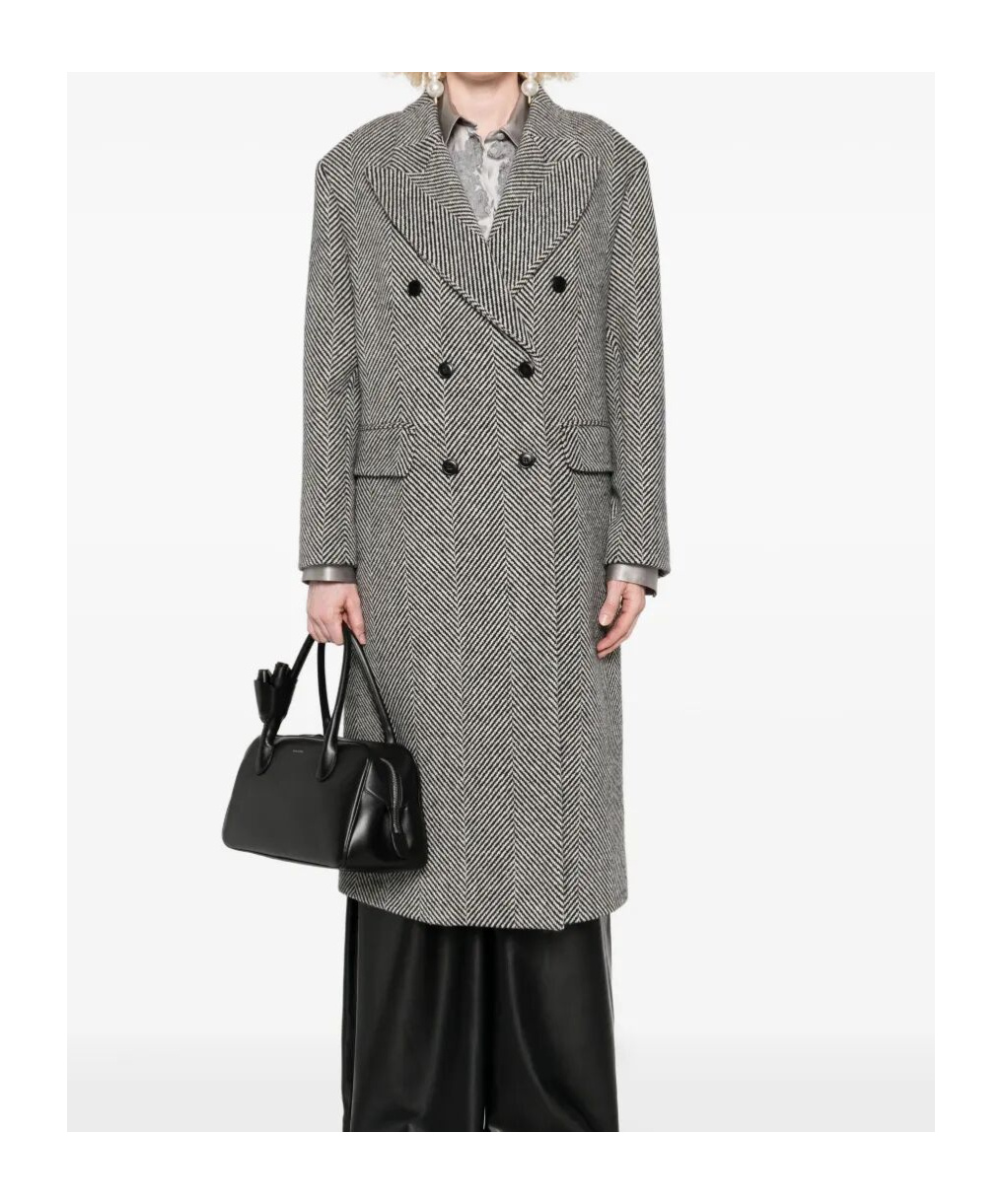 Ermanno Scervino Herringbone-pattern Double-breasted Coat In Gray