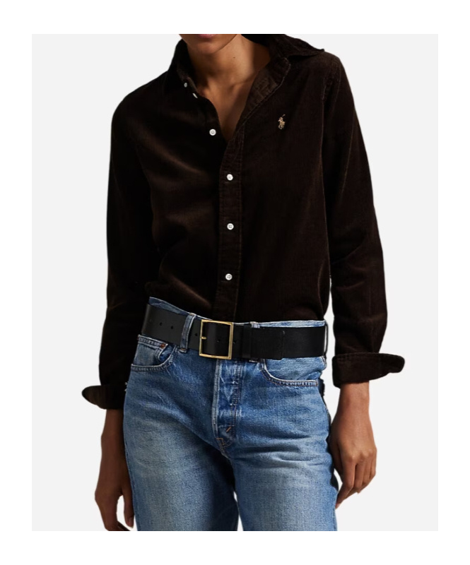 Polo Ralph Lauren Womens Dark Beech Polo-pony Embroidered Cotton-corduroy Shirt In Brown