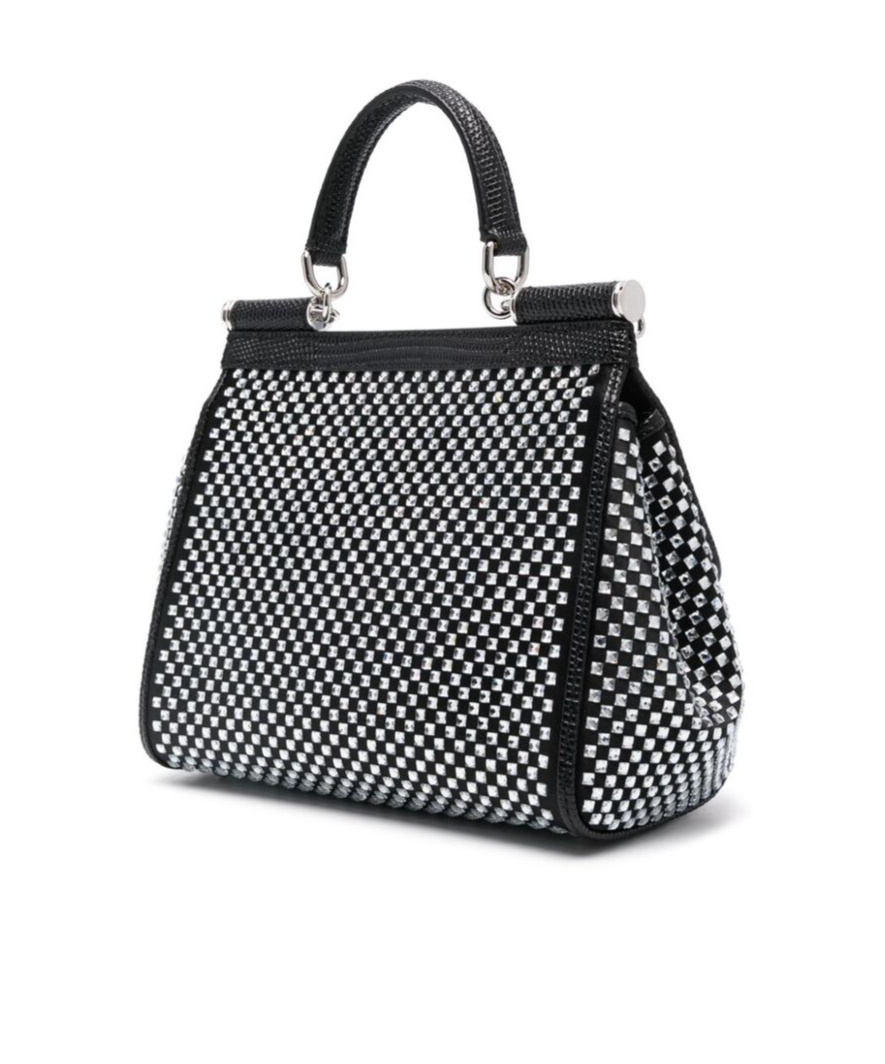 Dolce & Gabbana Sicily Medium Handbag With Crystals In Black