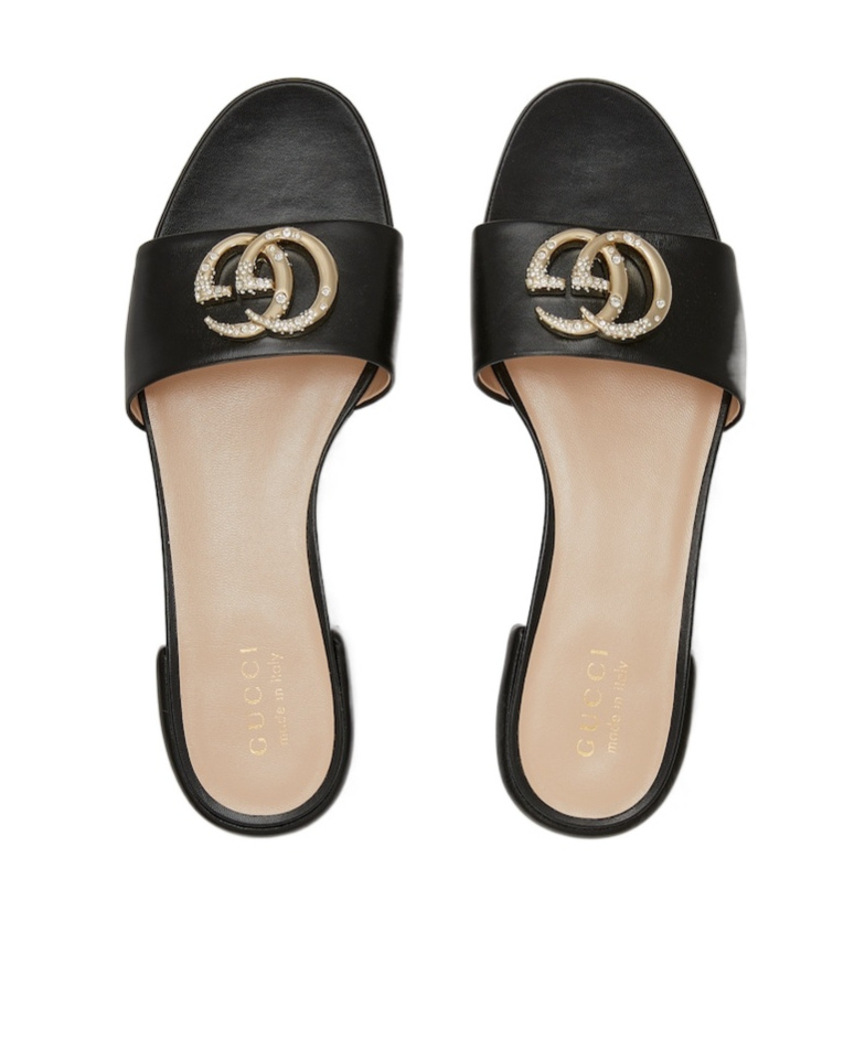 Gucci Double G Flat Slippers In Black