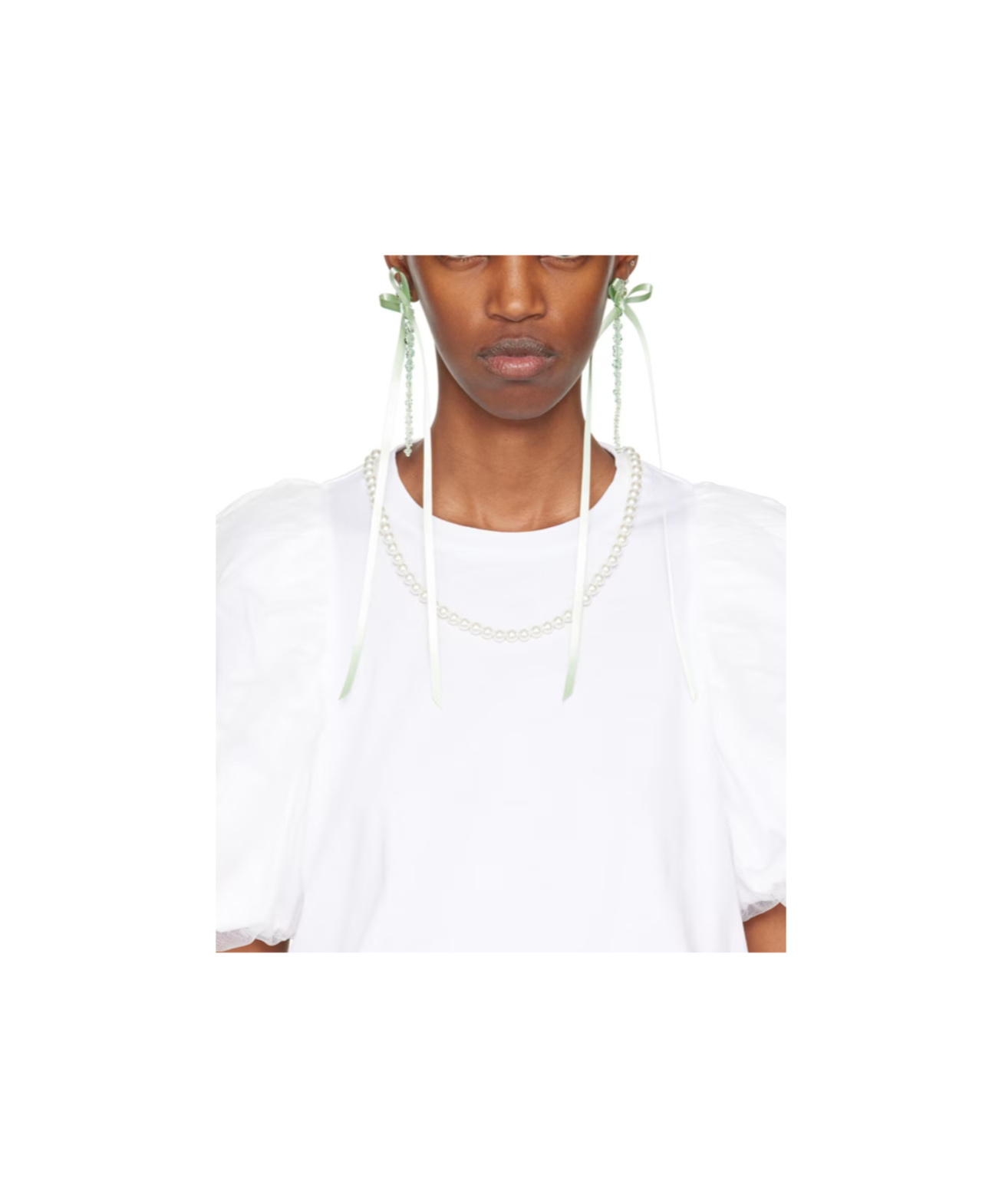 Simone Rocha Bow Ribbon Drip Earrings In White