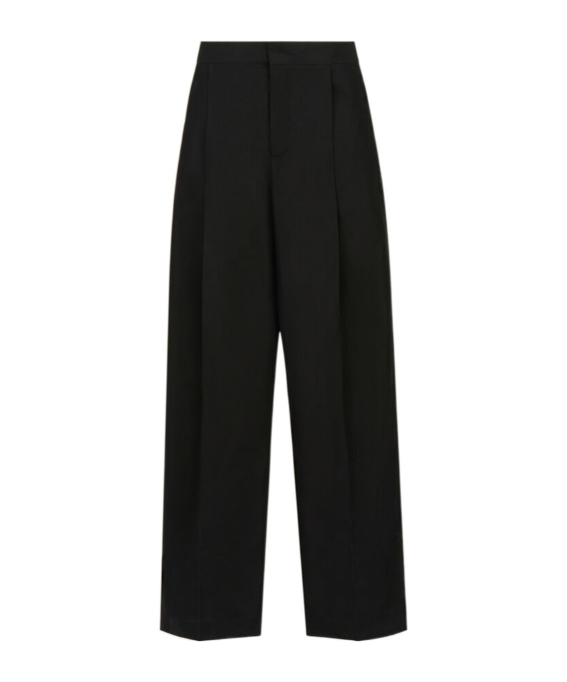 Shop Marni Cotton Wide-leg Trousers In Black