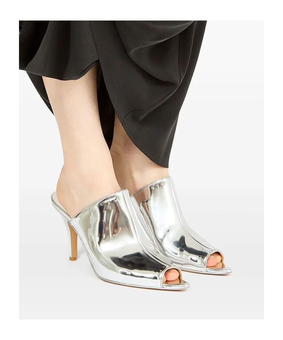Shop Mm6 Maison Margiela Metallic-effect Mules