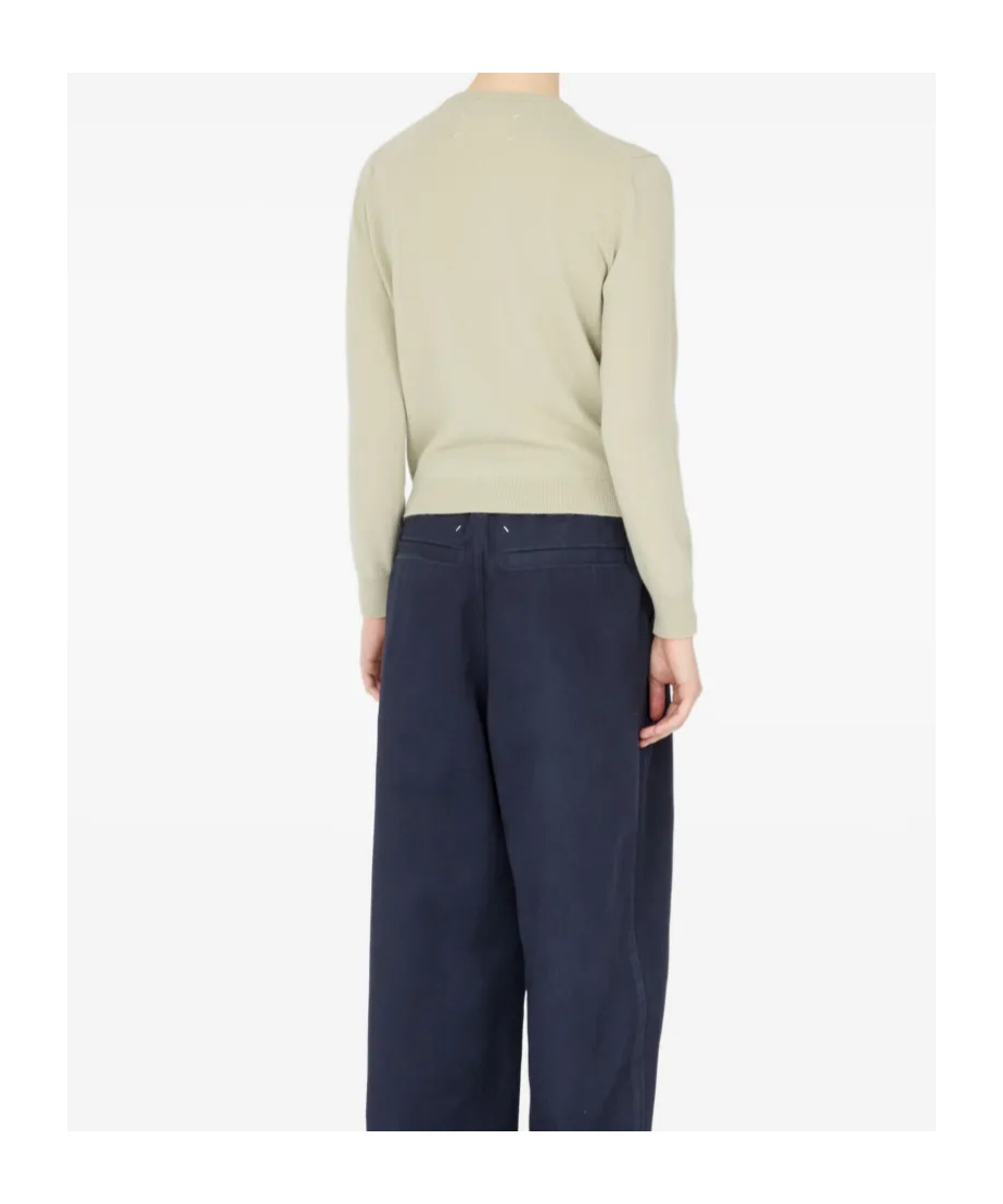 Maison Margiela Wool Buttoned Crew Neck Cardigan In Neutral