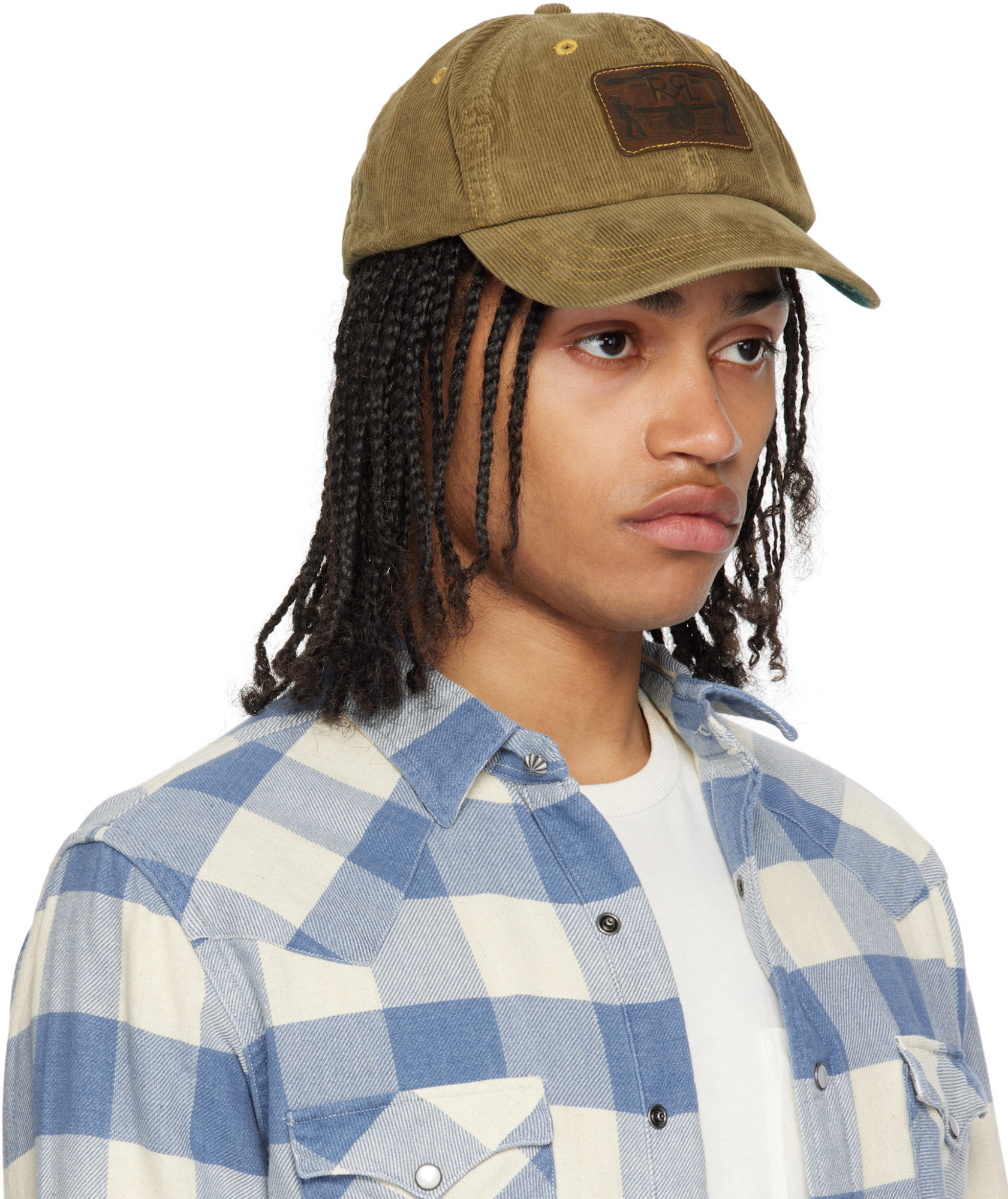 Rrl Tan Leather-patch Corduroy Trucker Cap In Multicolor