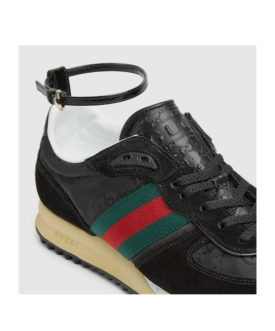 Gucci Motion Sneakers With Web Stripe In Black