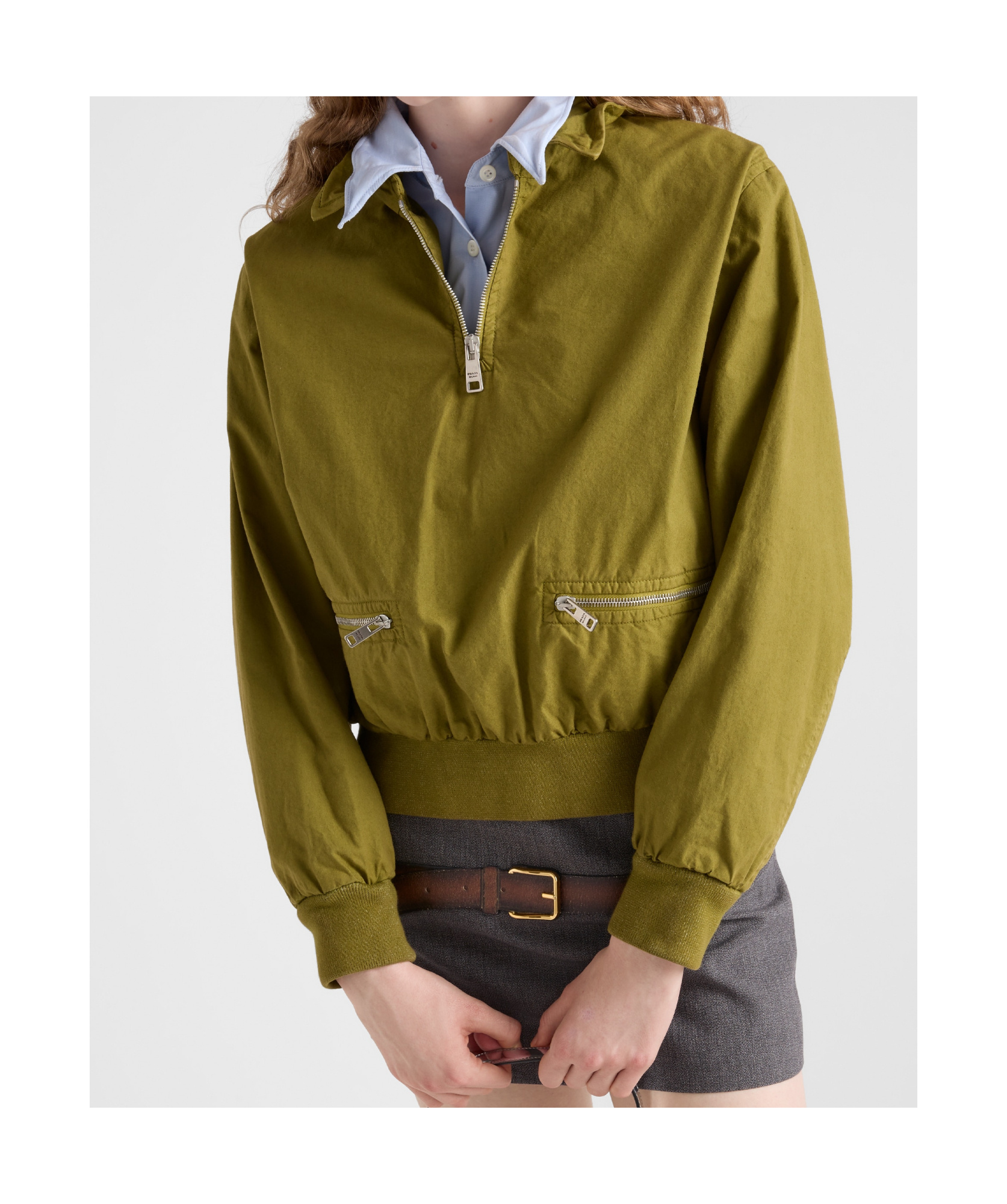Prada Womens Green Logo-embellished Pull-on Cotton Jacket In Green