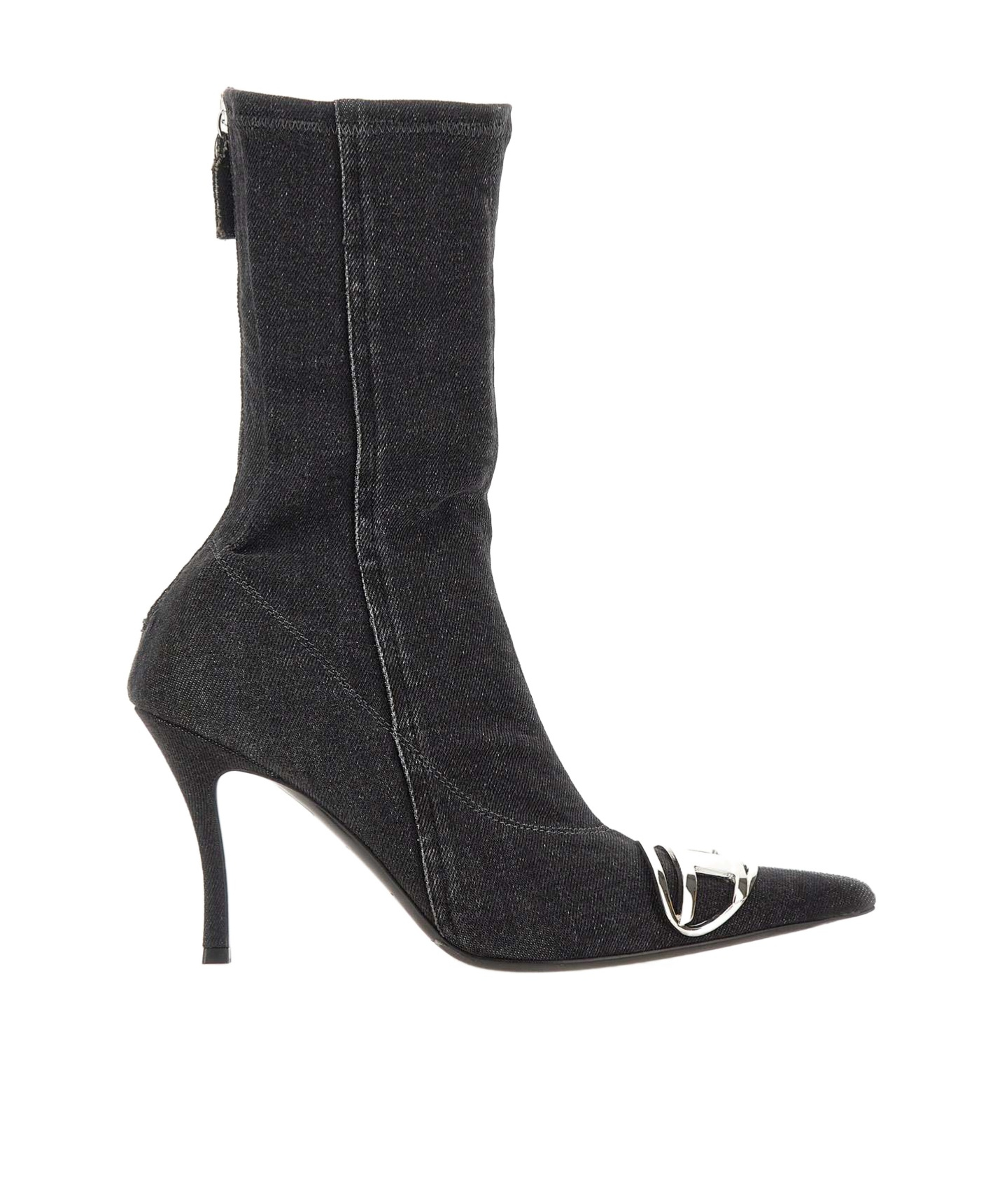 Diesel Denim Ankle Boots With Frontal Oval-d Logo In Black