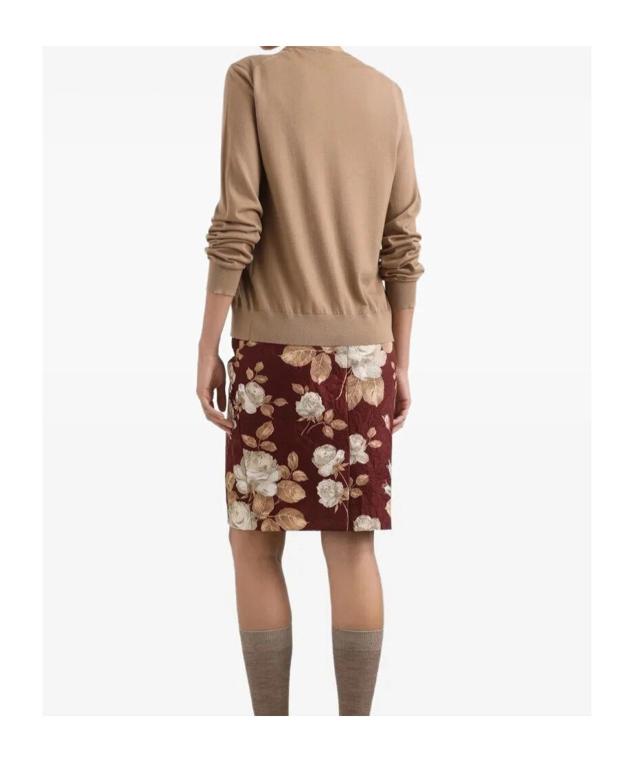 Dolce & Gabbana Rose-print Midi Pencil Skirt In Brown