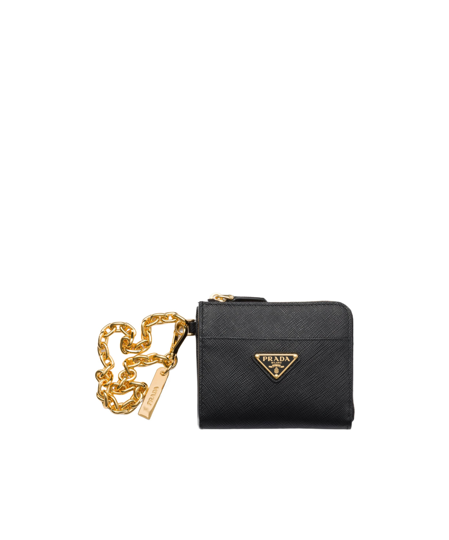 Prada Small Saffiano Leather Zipper Wallet In Black