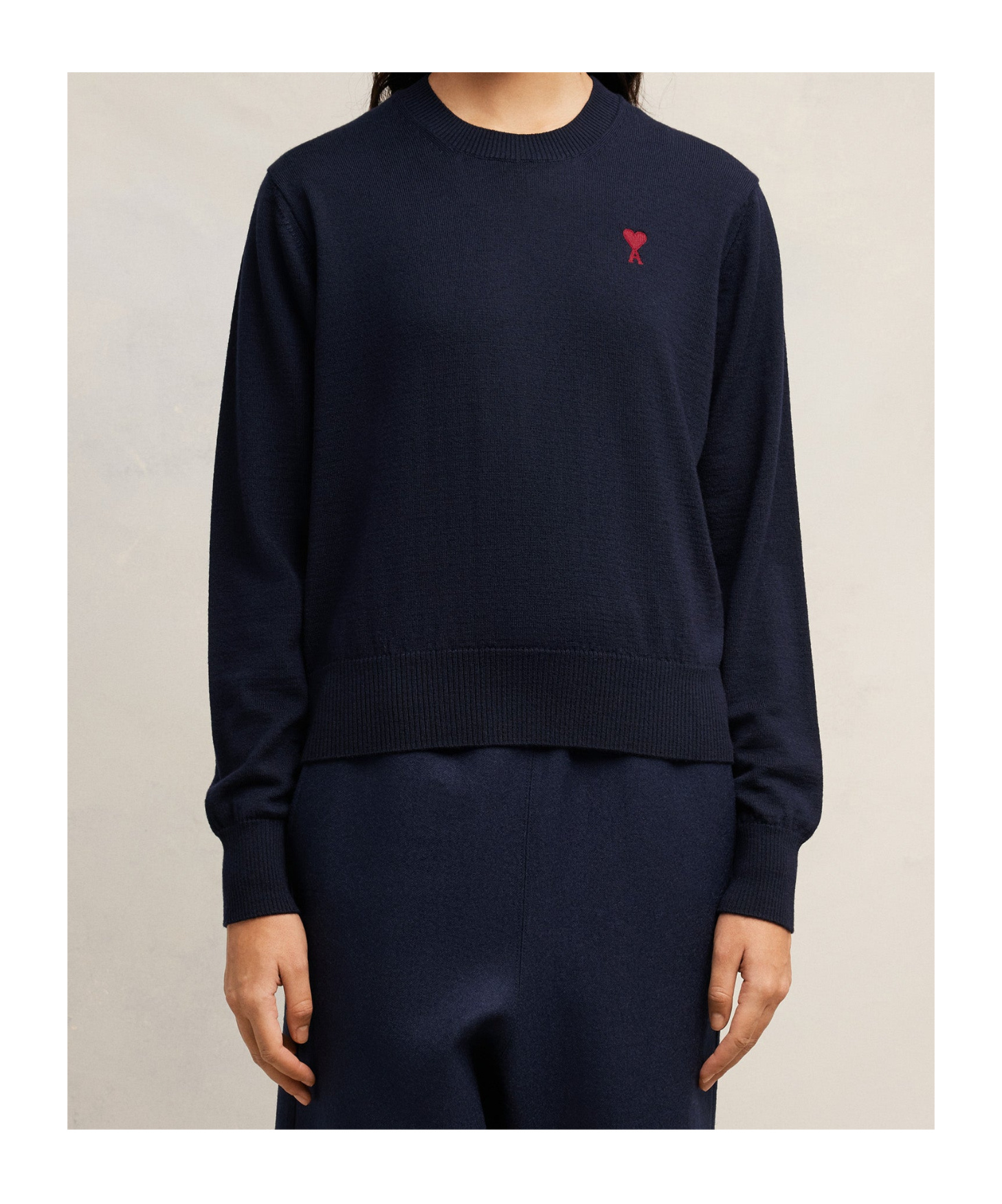 Ami Alexandre Mattiussi Crewneck Heart-embroidered Wool Sweater In Blue