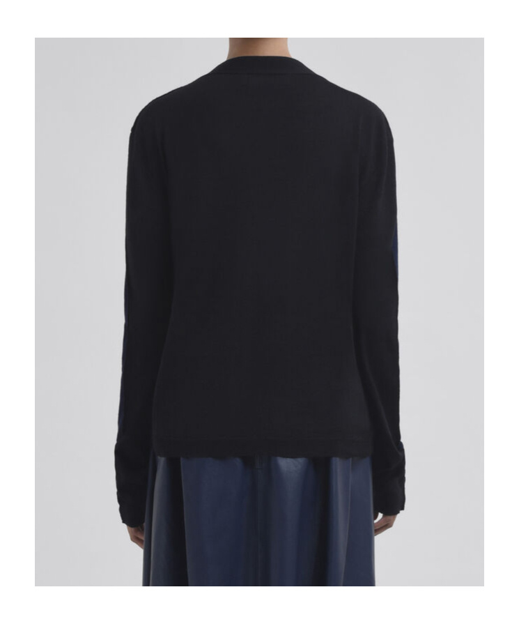 Marni Blue Silk And Wool Blend Cardigan With Contrasting Back Panel In Black