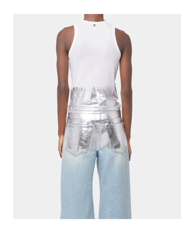 Rabanne Embellished Metallic Ribbed Stretch-cotton Jersey Tank In White