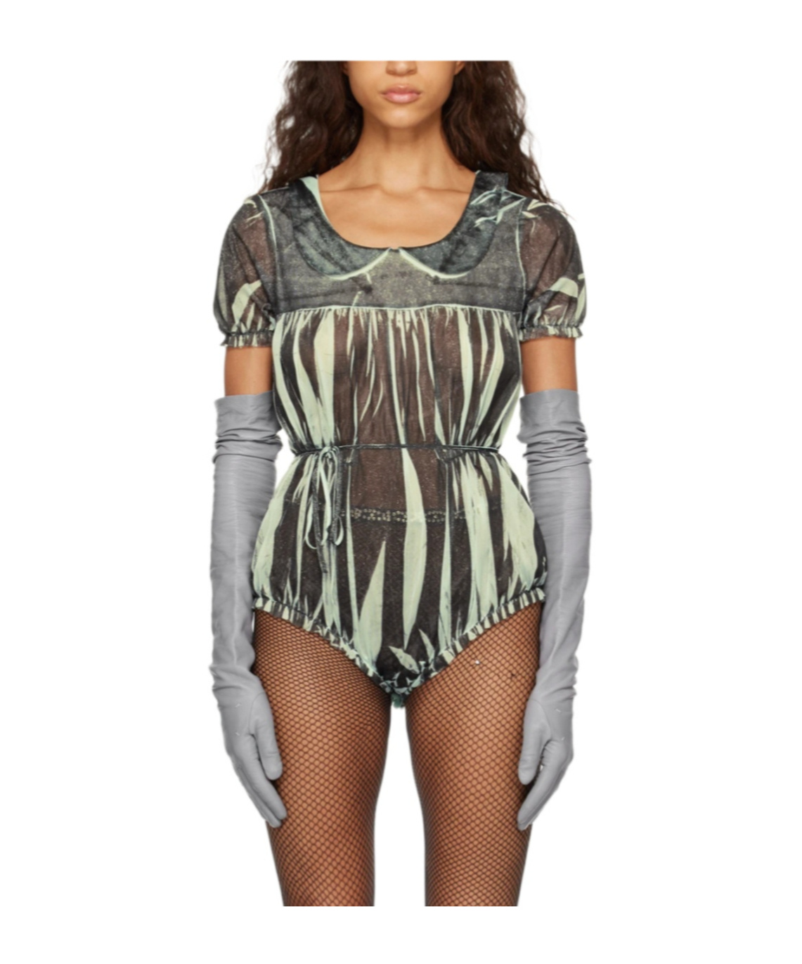 Maison Margiela Zebra-print Short-sleeve Bodysuit In Gray