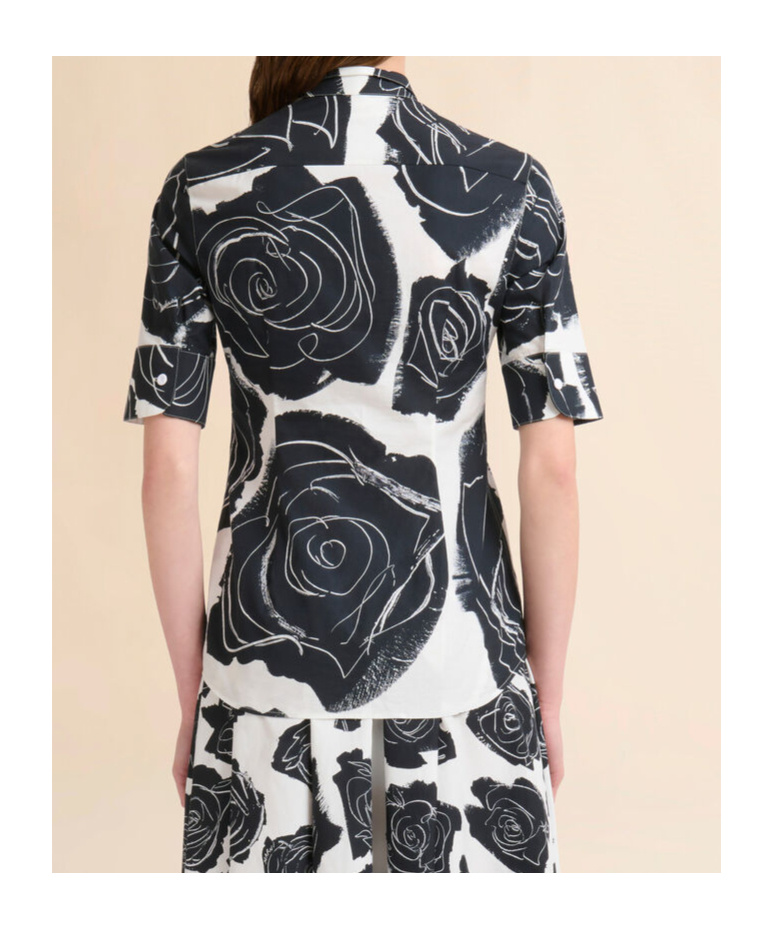 Marni White Poplin Short-sleeve Shirt With Cybele Print In Lily White