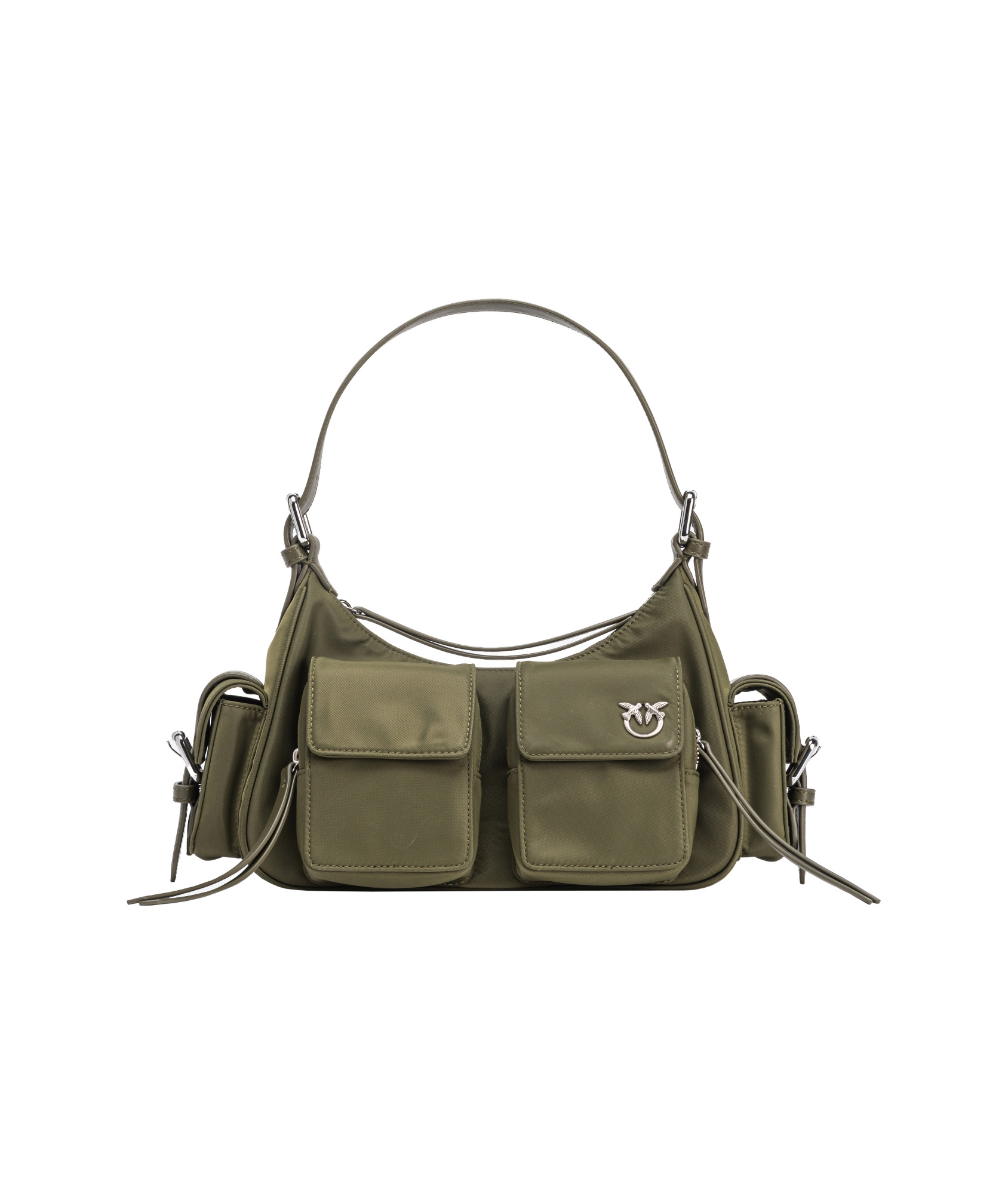 Pinko Logo Plaque Cargo Shoulder Bag In Green