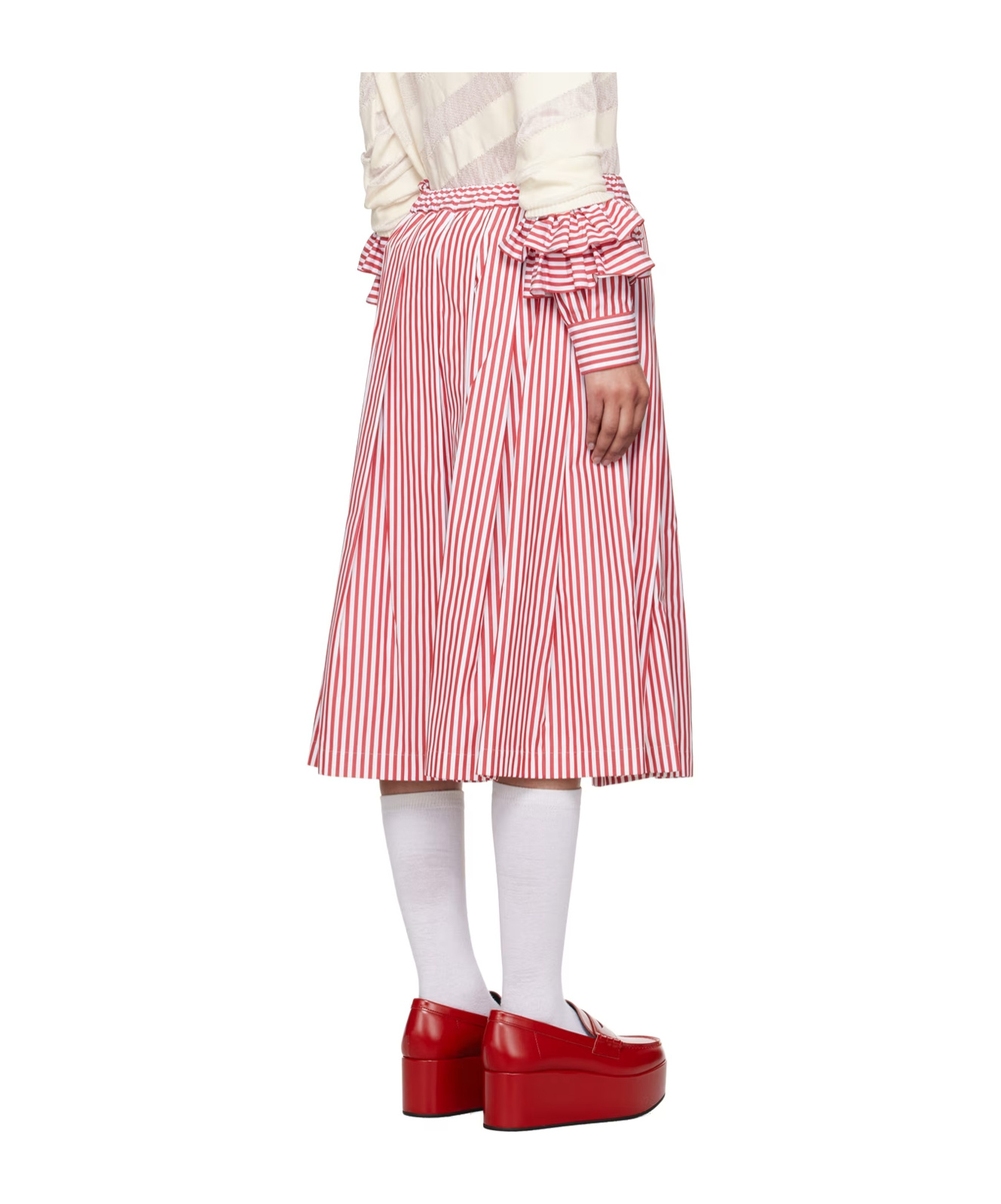 COMME DES GARÇONS PLEATED STRIPED COTTON SKIRT 
