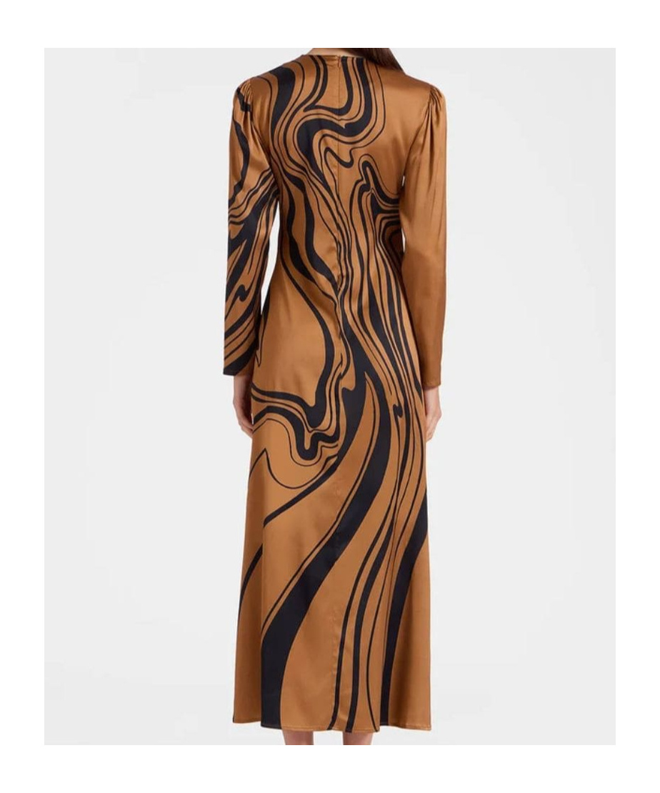 La Doublej Clingy Swing Satin Stretch Big Blooms Placee Dress In Brown