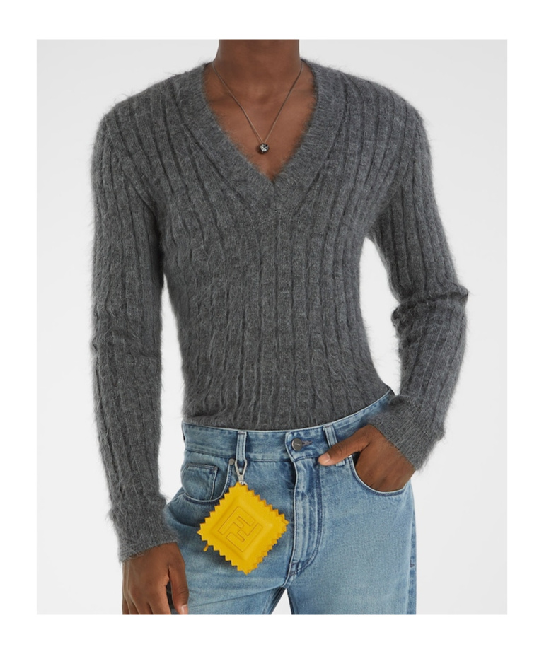 Fendi Dark Grey Stretch Mohair Blend Sweater In Gray