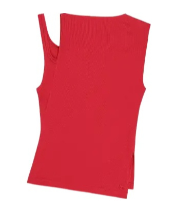Courrèges Asymmetric Ribbed Sleeveless Top In Red