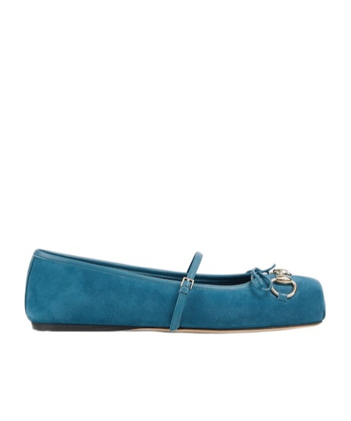 Gucci Horsebit Bow Ballet Flats In Blue